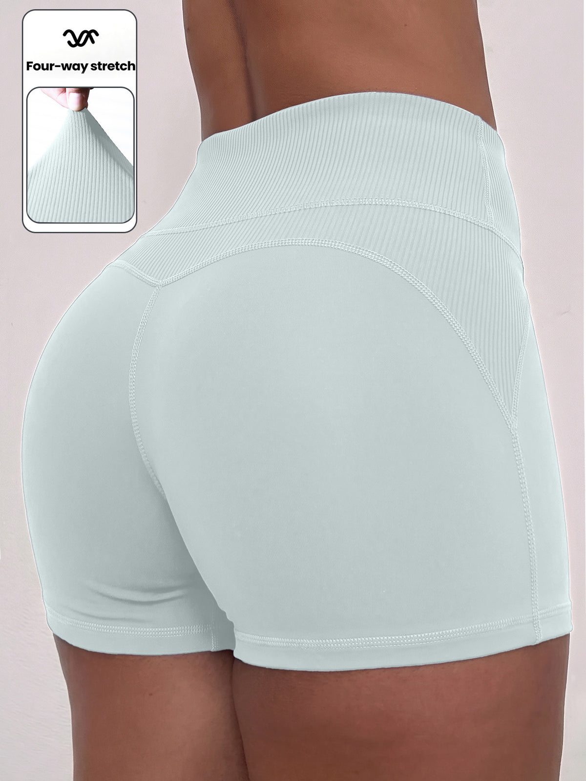 Ribbed 3D Lift High Waist Shorts - Azure