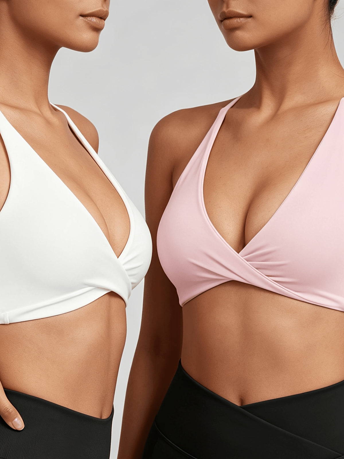 2 Pack V-Neck Shockproof Sports Bras - White