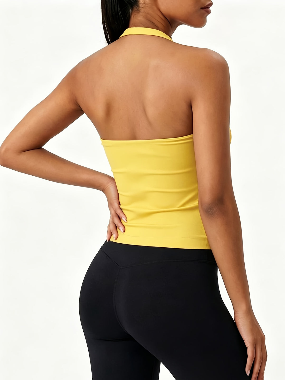 Square Neck Halter Open Back Bra - Yellow