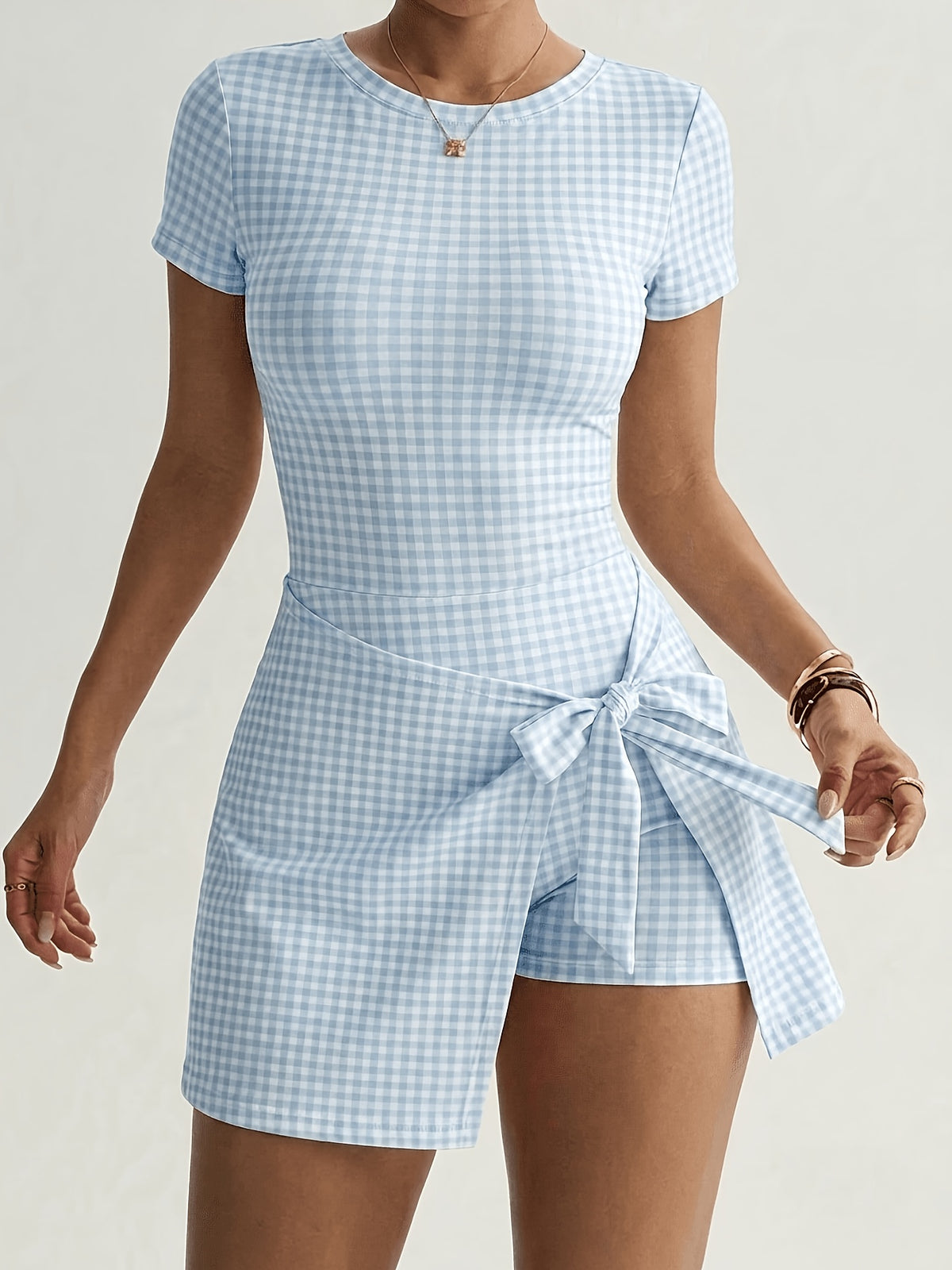 Plaid Bow Back Athletic Dress - Blue Plaid