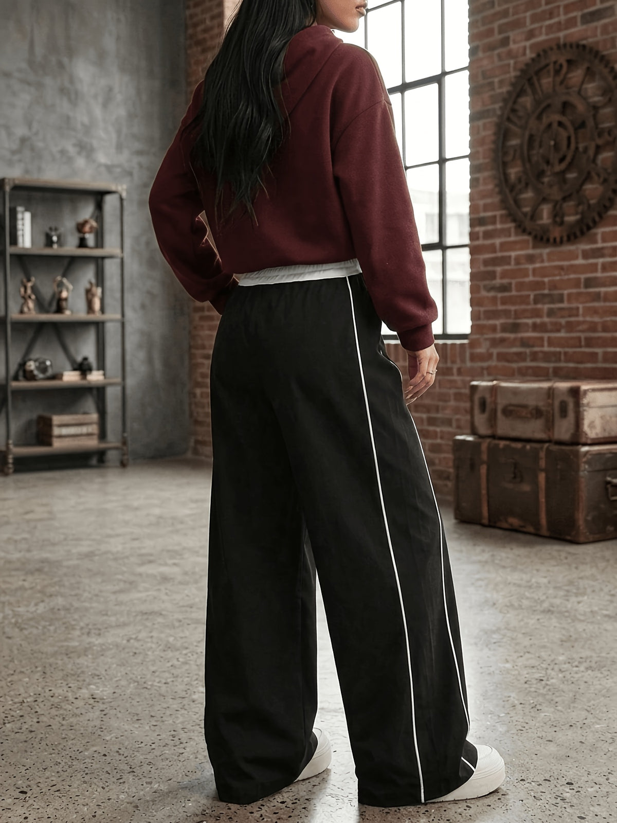 Side Stripe Wide Leg Pants - Black