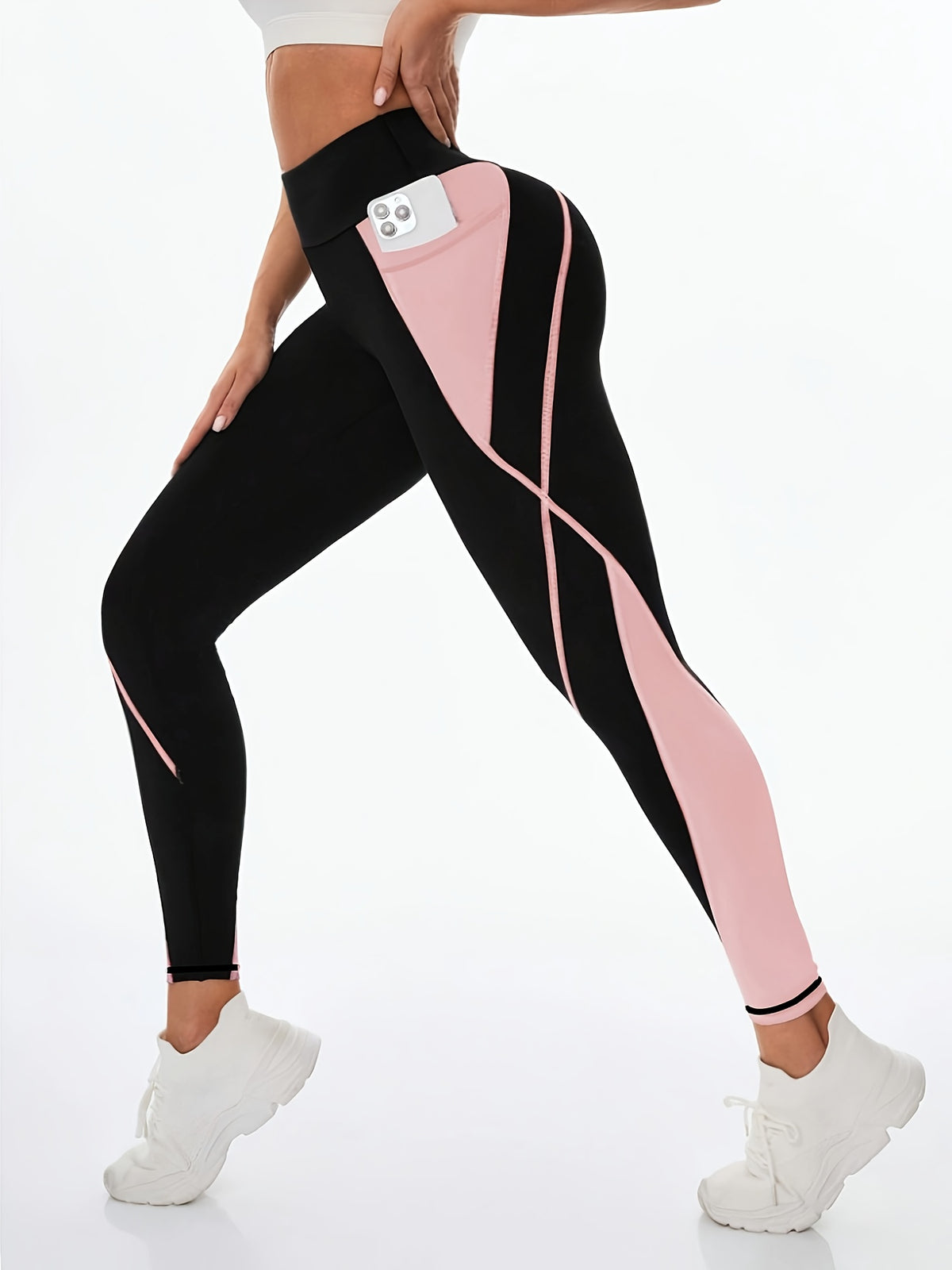 Two-Tone Running Tight Leggings - Black Pink