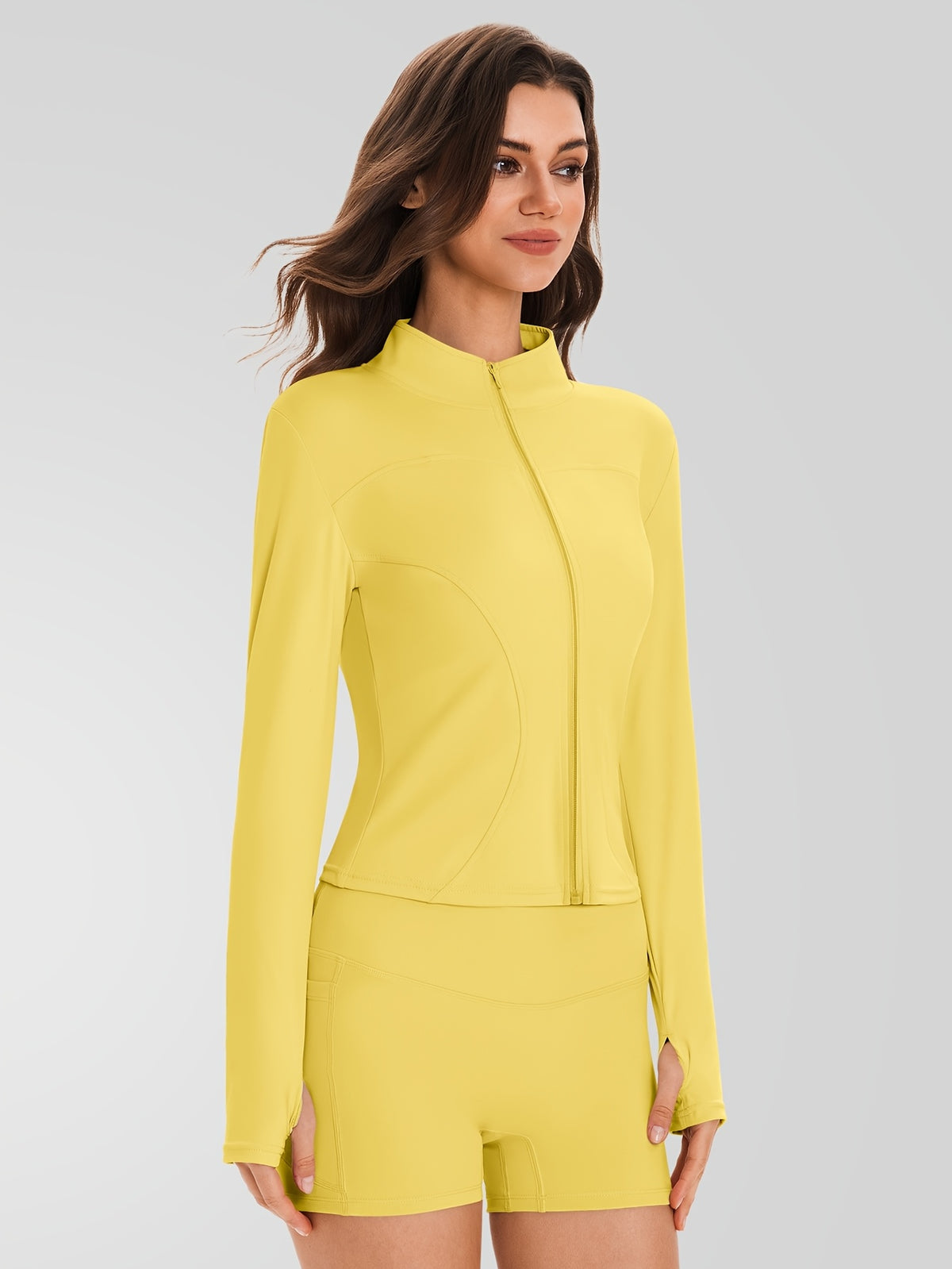 Zip Jacket & Pocket Shorts Set - Yellow
