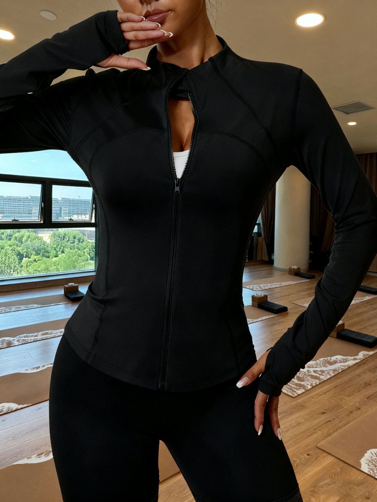 Fleece Lined Full Zip Athletic Jacket - Black