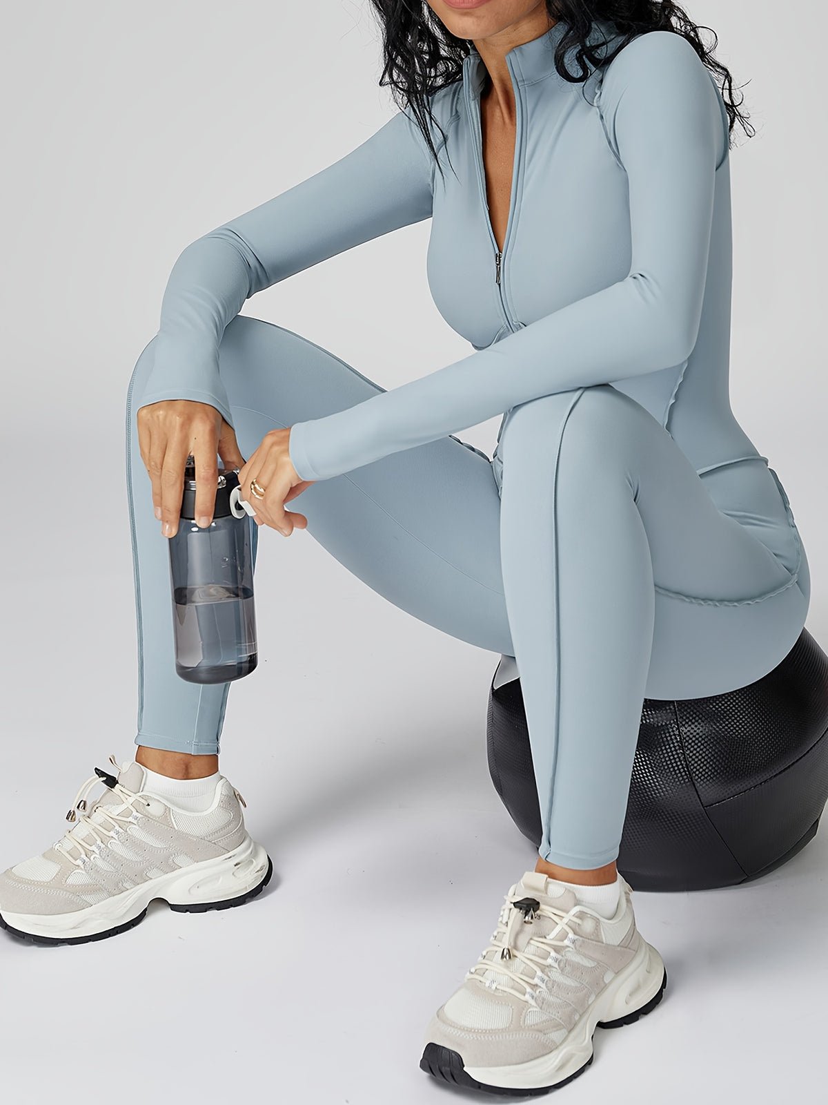 Half Zip Long Sleeve Jumpsuit - Sea Salt Blue
