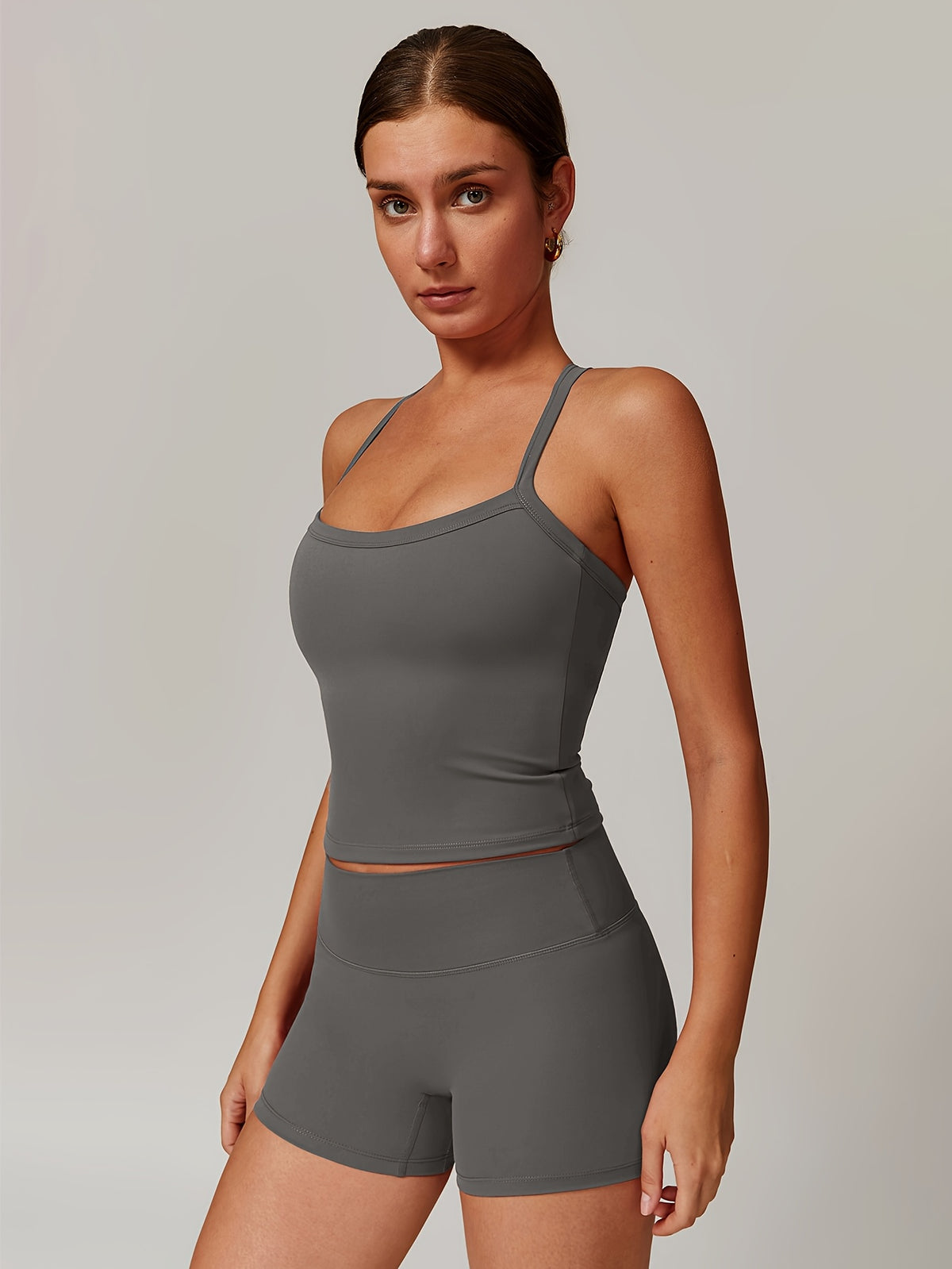 Cross Back Tank & Shorts Set - Grey