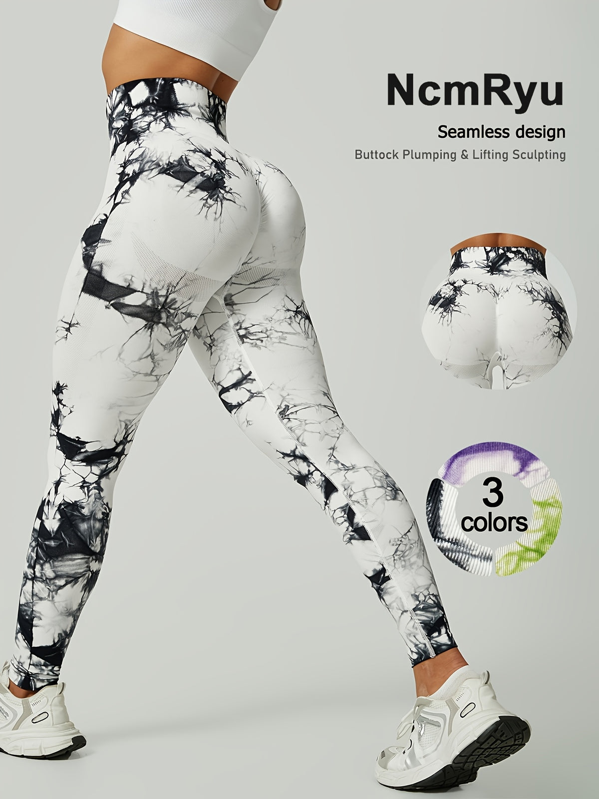 Tie Dye Seamless Leggings - Black & White Tie Dye