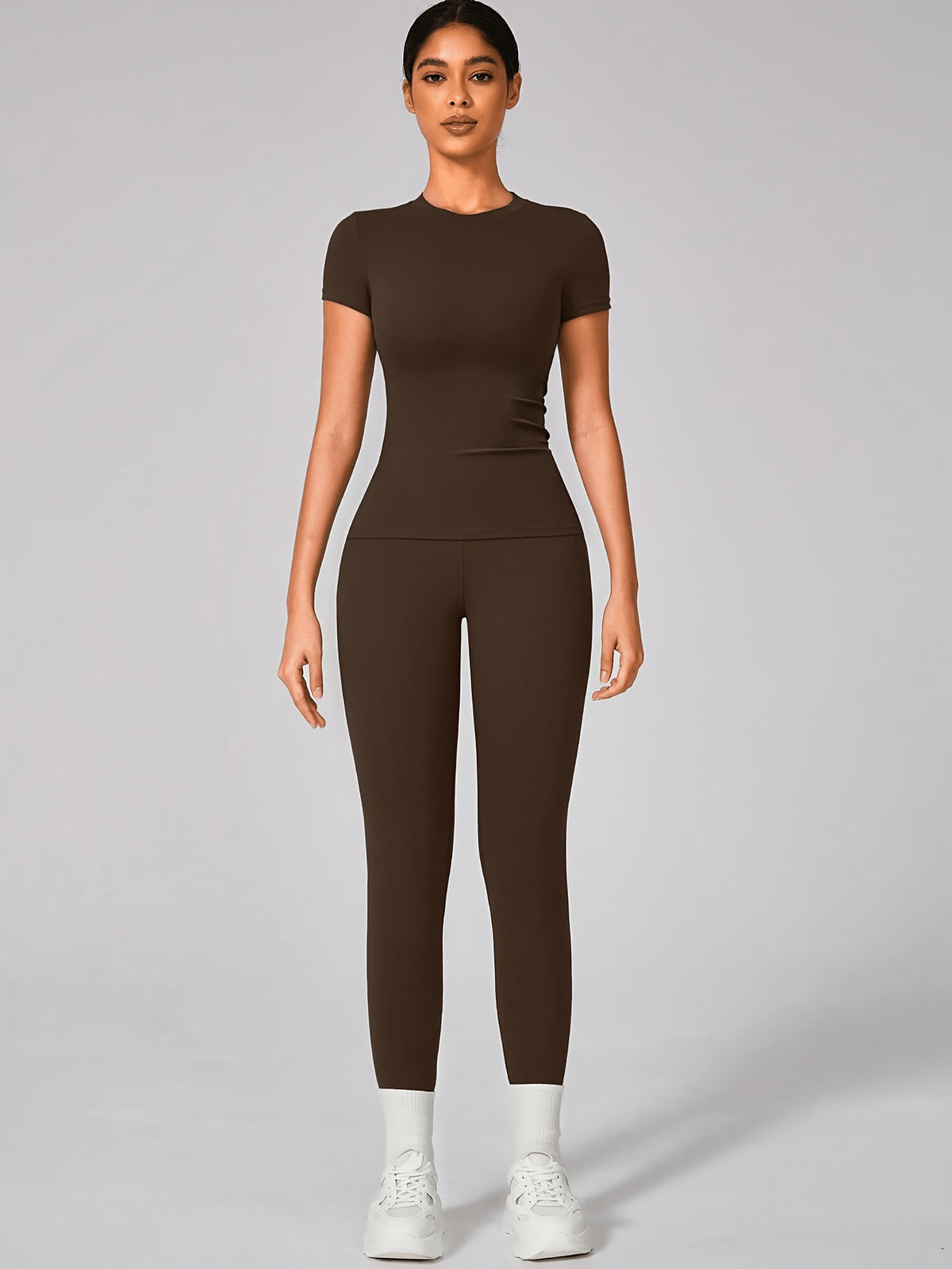 Y Seam Tee & Leggings Set - Coffee