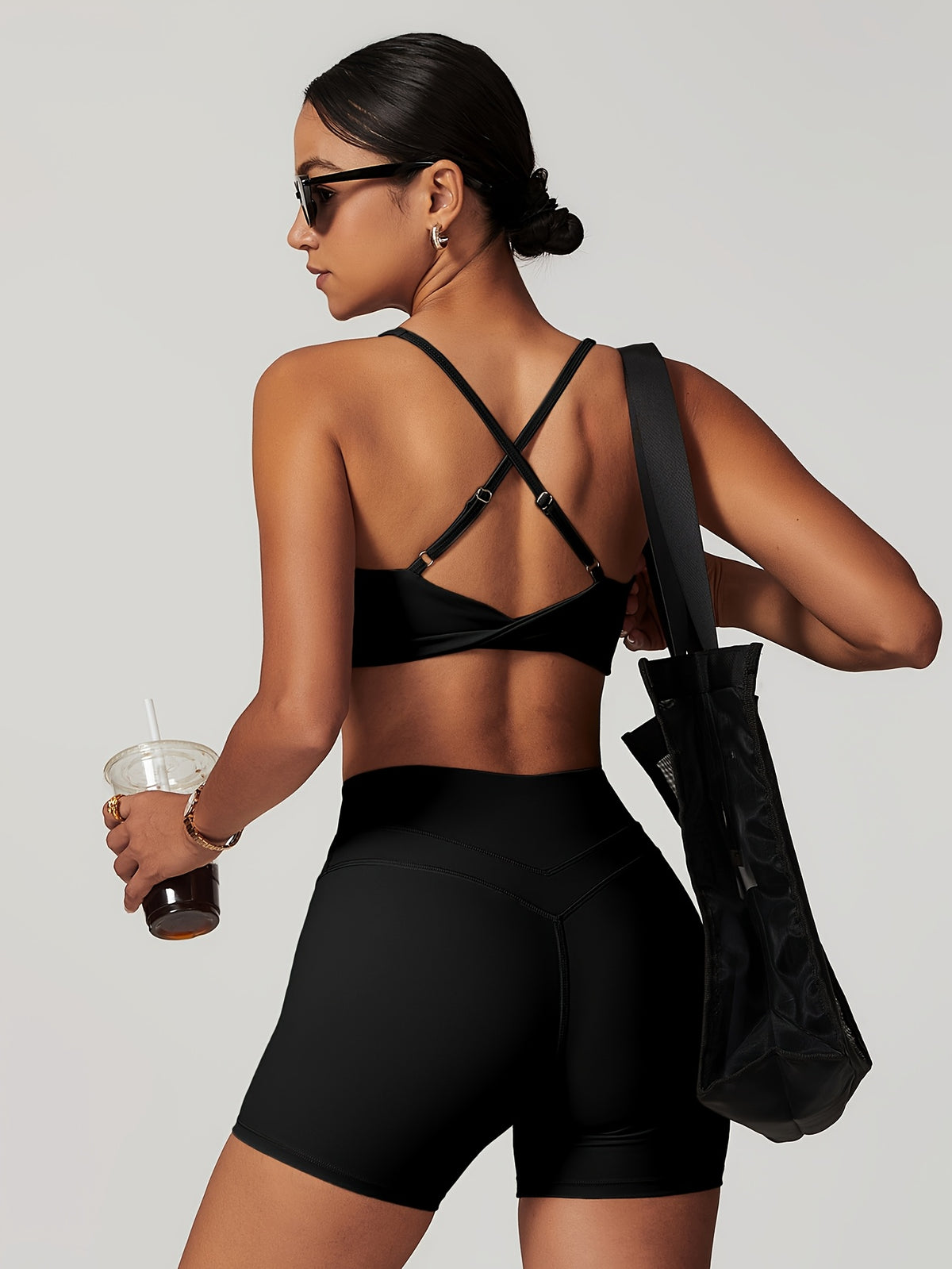 Sculpt Cross Back Two-Piece Set - Black