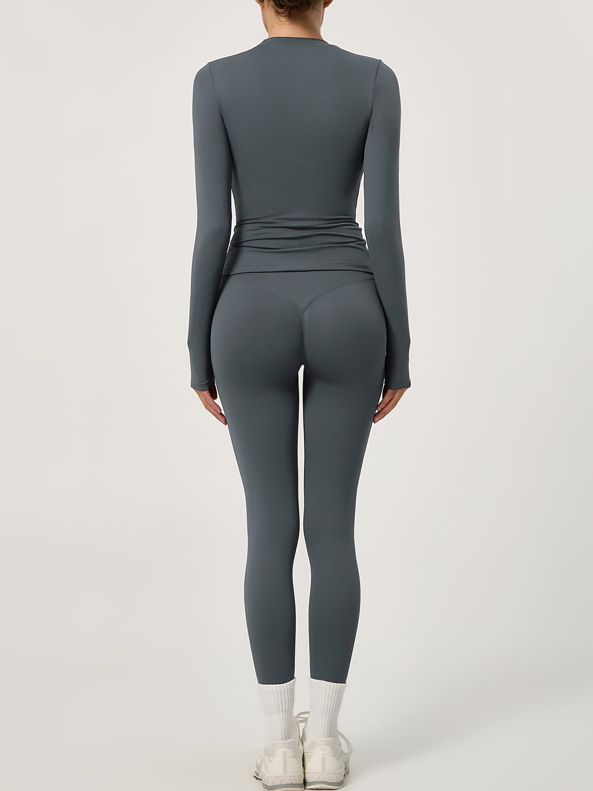 Long Sleeve Top & Seamless Leggings Set - Dark Grey