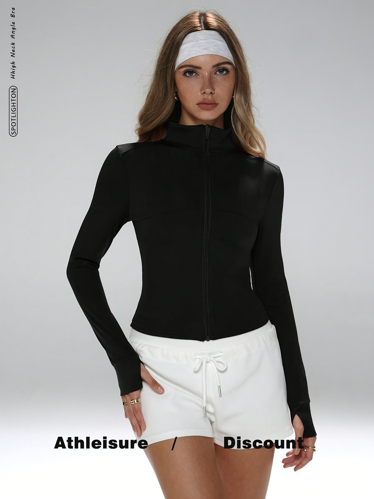 Thumbhole Zip Up Jacket - Black