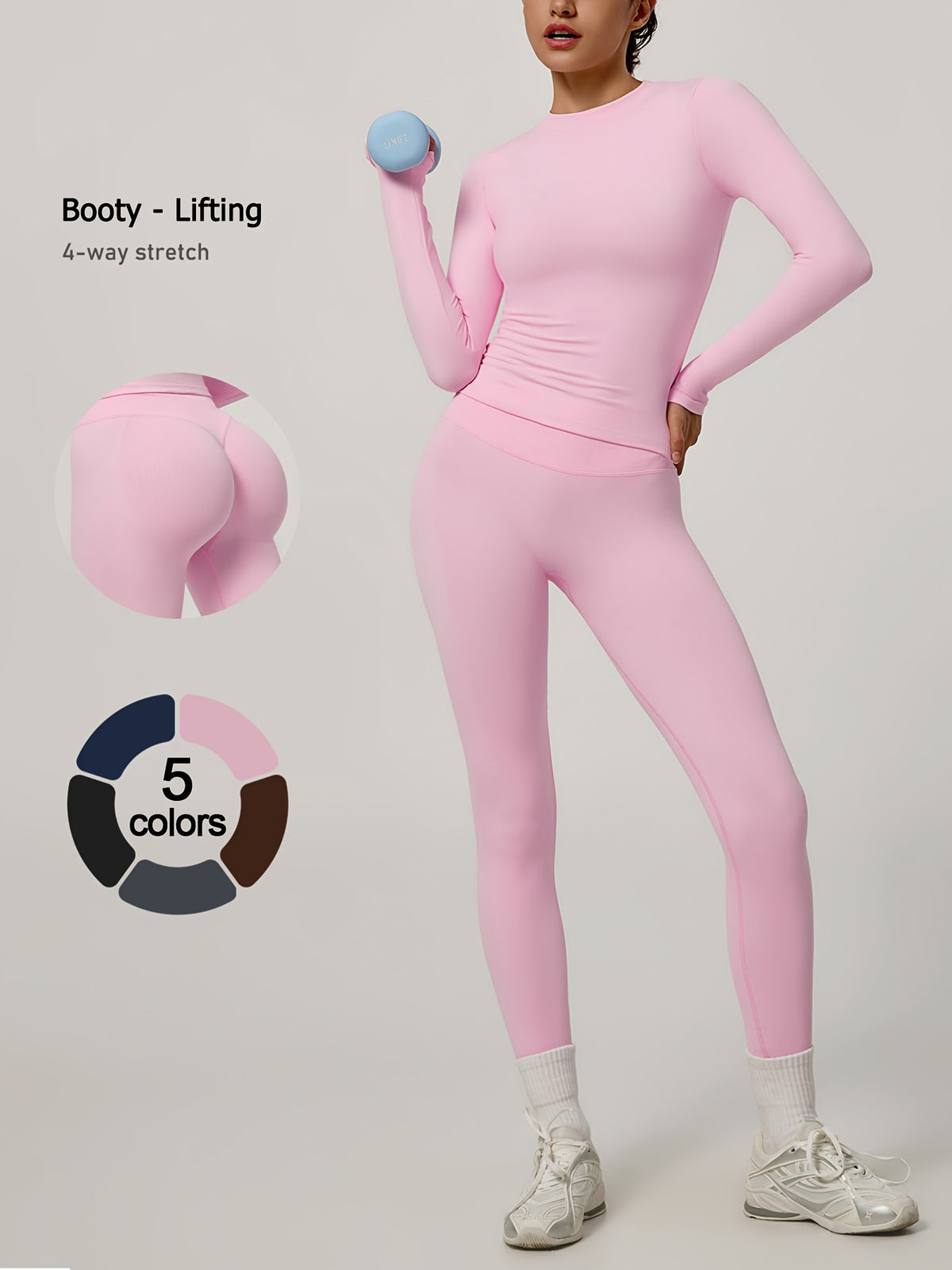 Long Sleeve Top & Seamless Leggings Set - Pink
