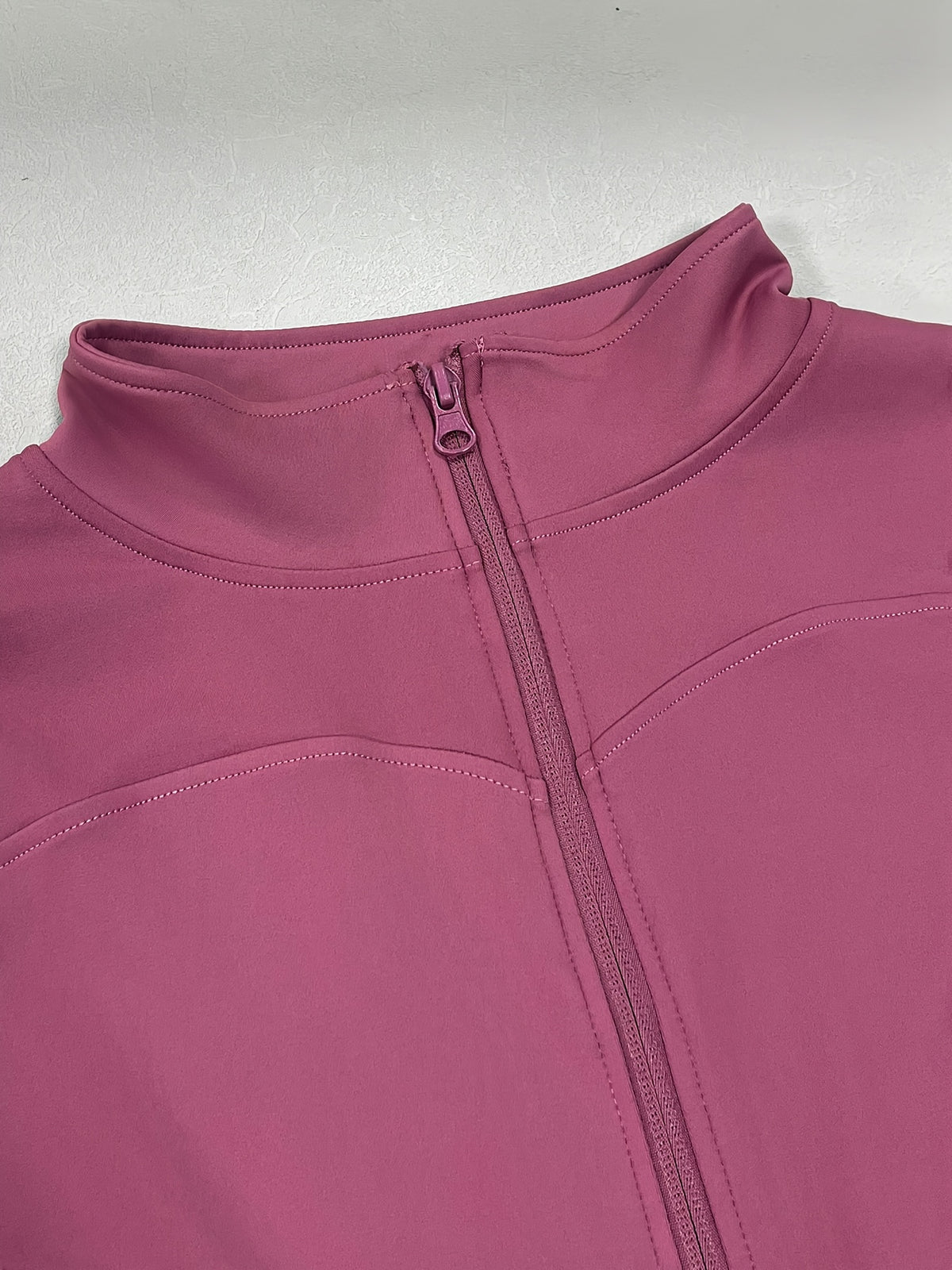 Stand Collar Thumbhole Zip Top - Rose