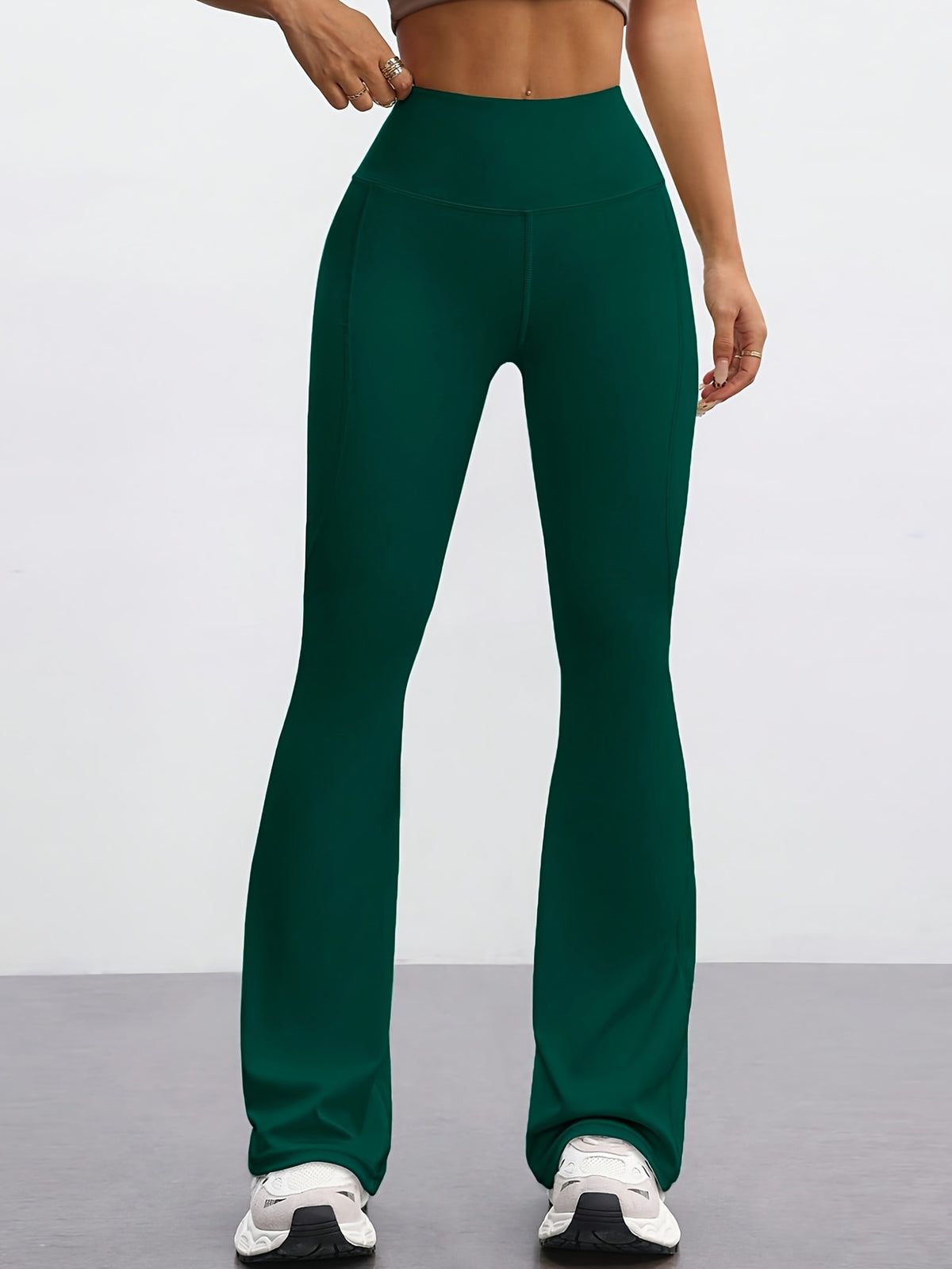 High Waist Flare Pants - Dark Green