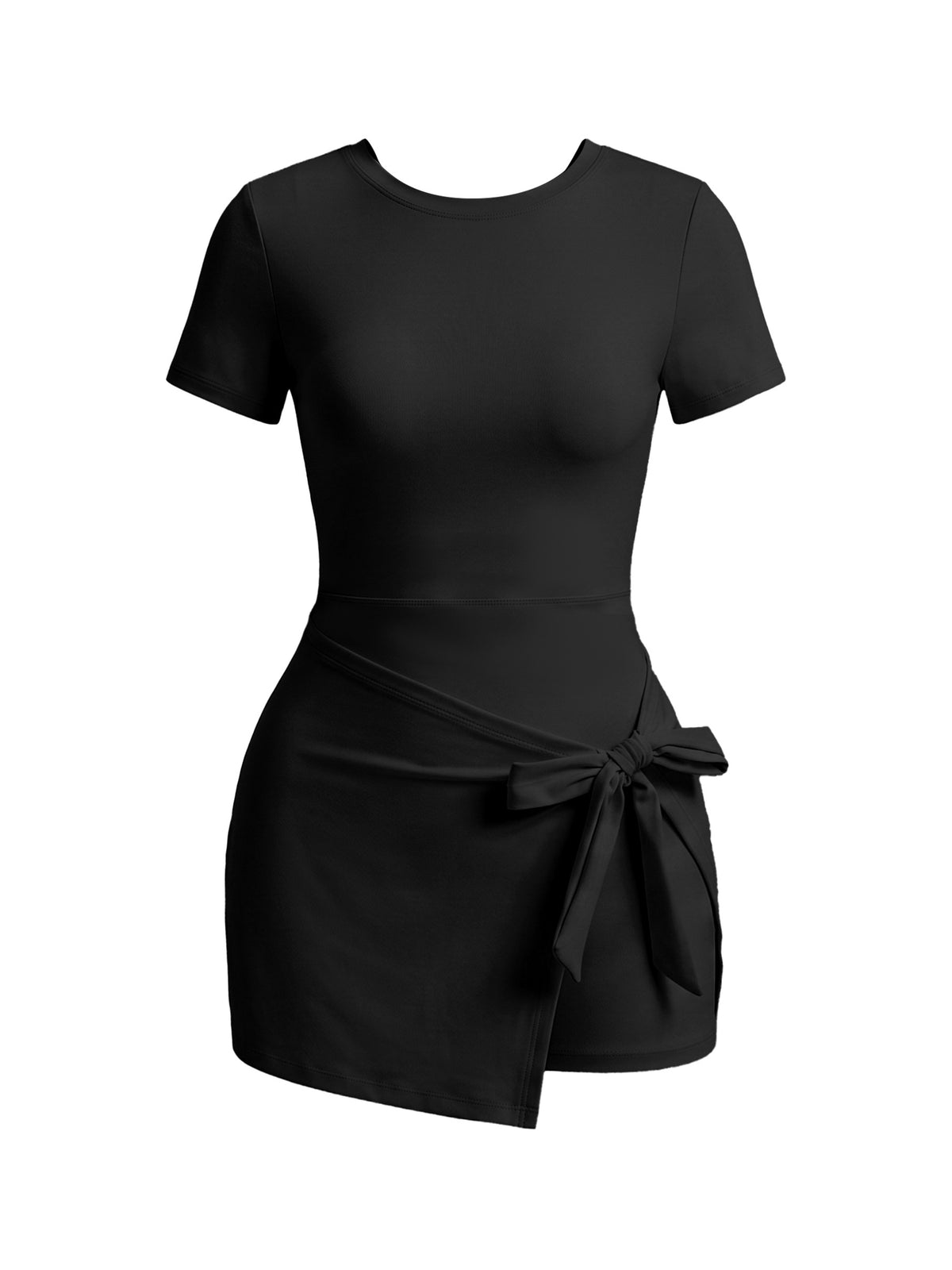 Tie Waist Wrap Tennis Dress - Black