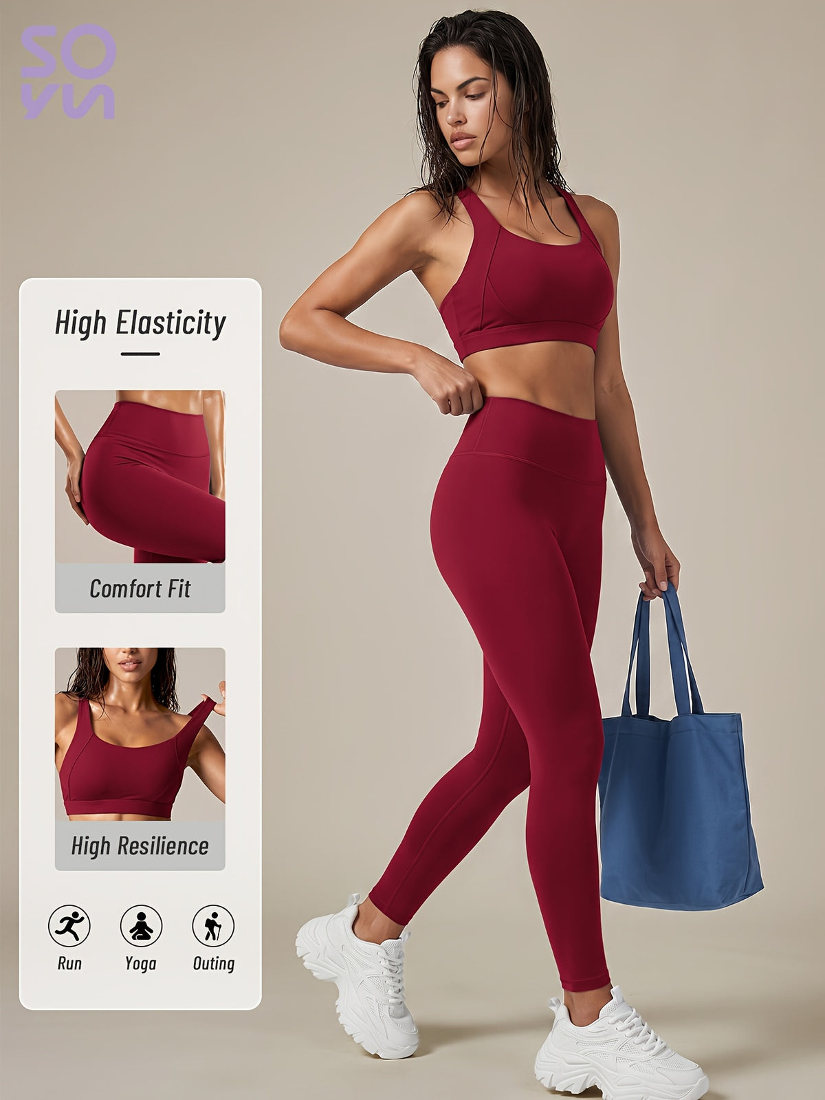 Criss Cross Bra & Pocket Leggings Set - Crimson