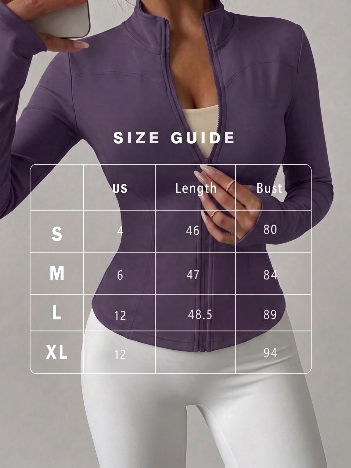High Neck Thumbhole Zip Jacket - Deep Purple