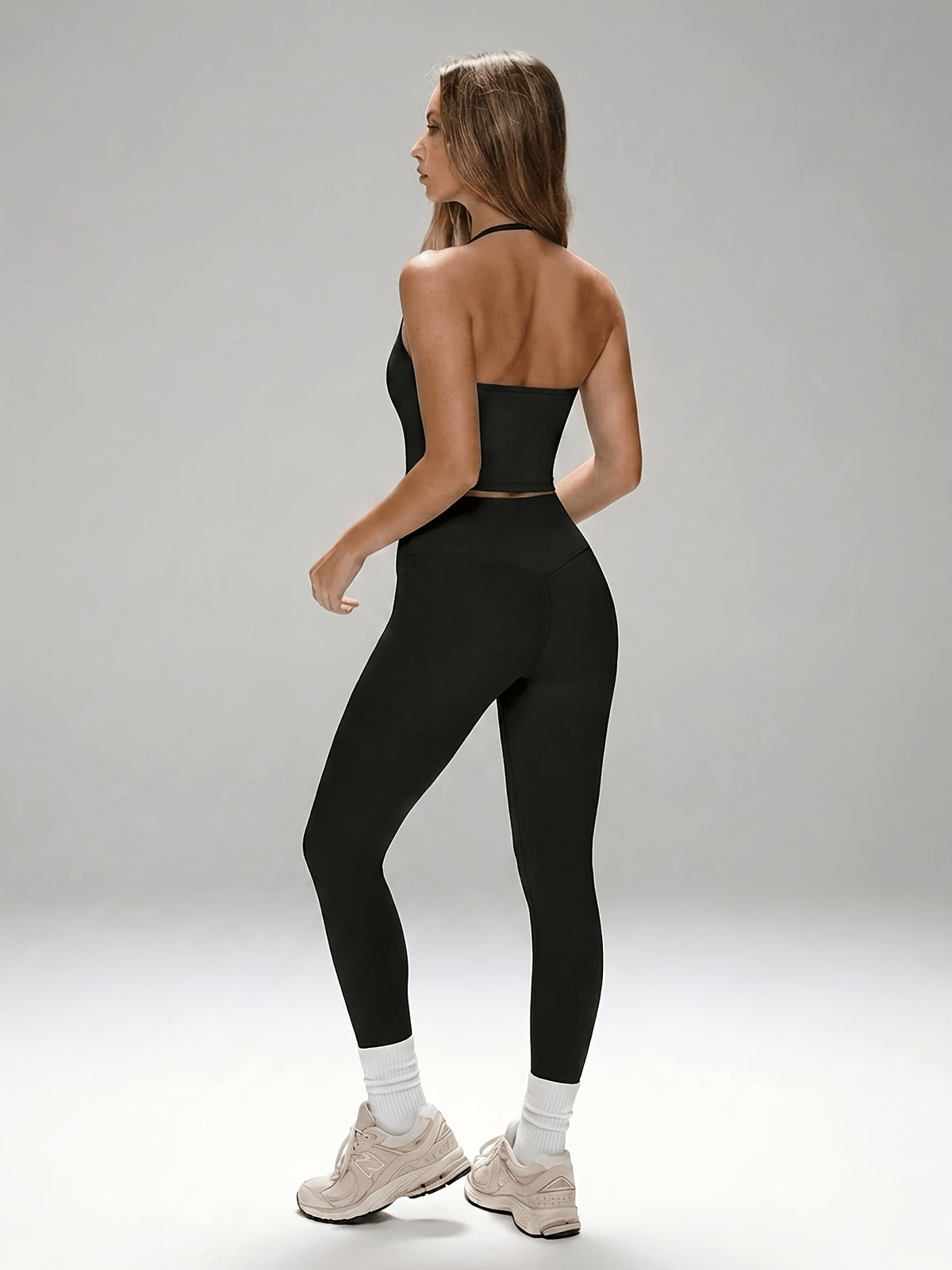 Halter Crop Tank & Leggings Set - Black