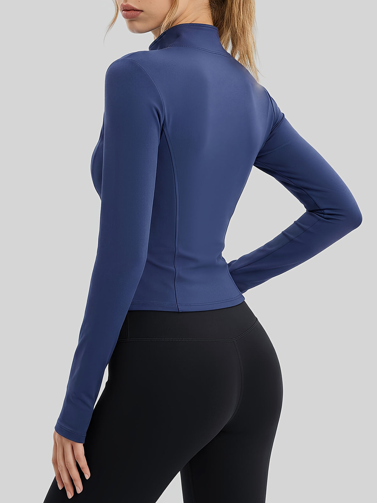 Cropped Thumbhole Zip Jacket - Navy