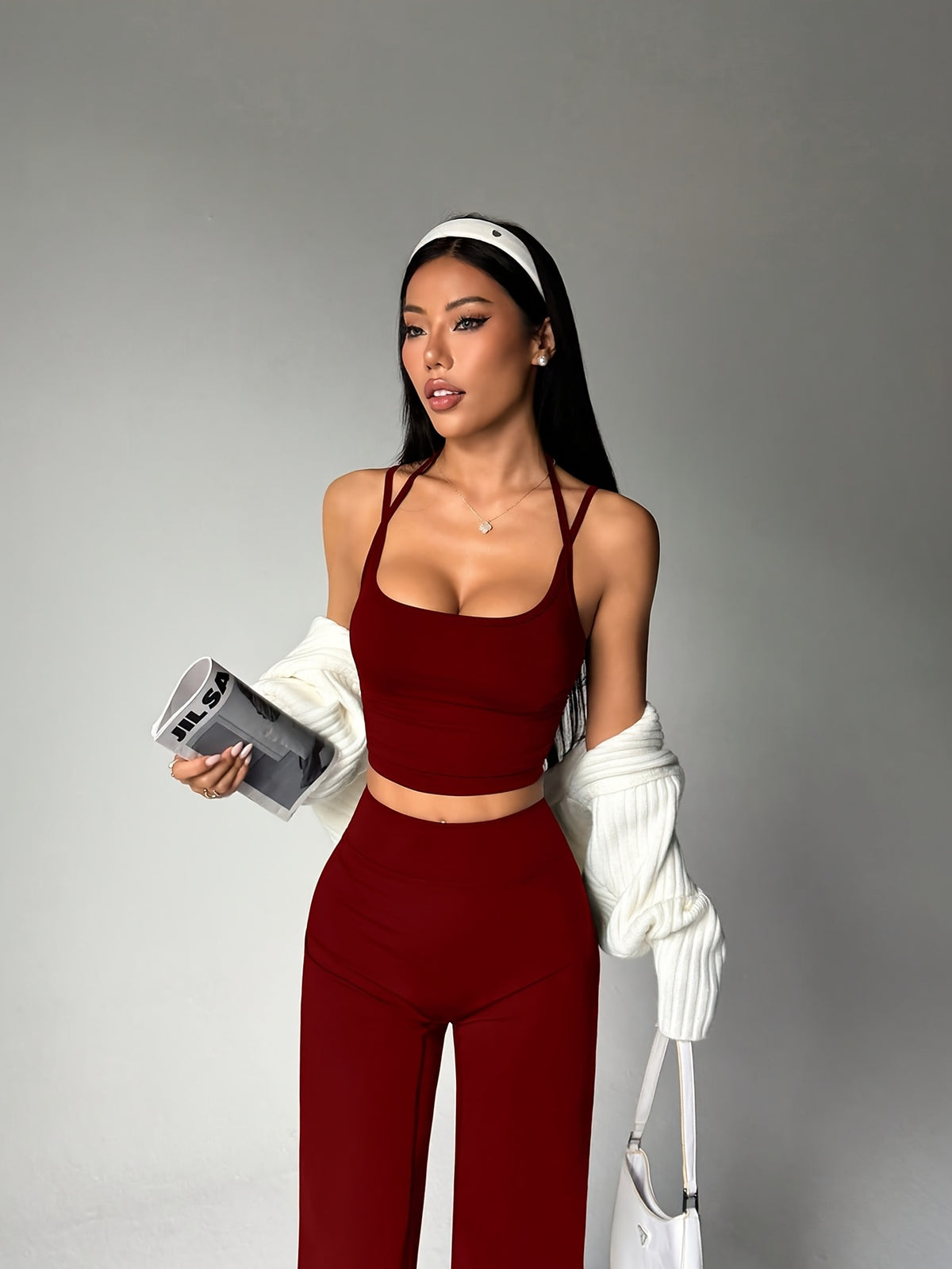 Camisole & Wide Leg Pants Set - Burgundy