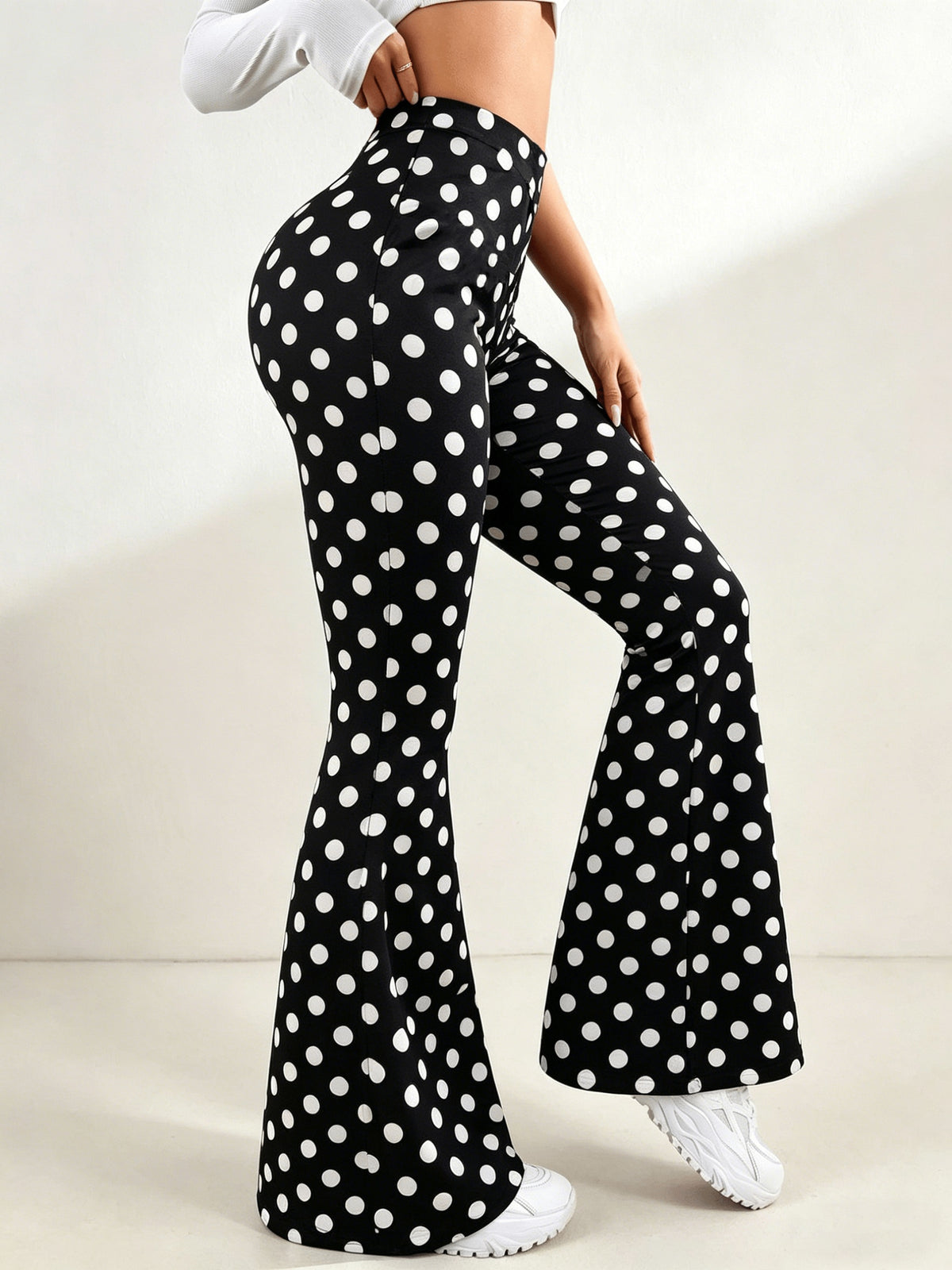 Printed High Waist Slight Flare Pants - Black And White Printing