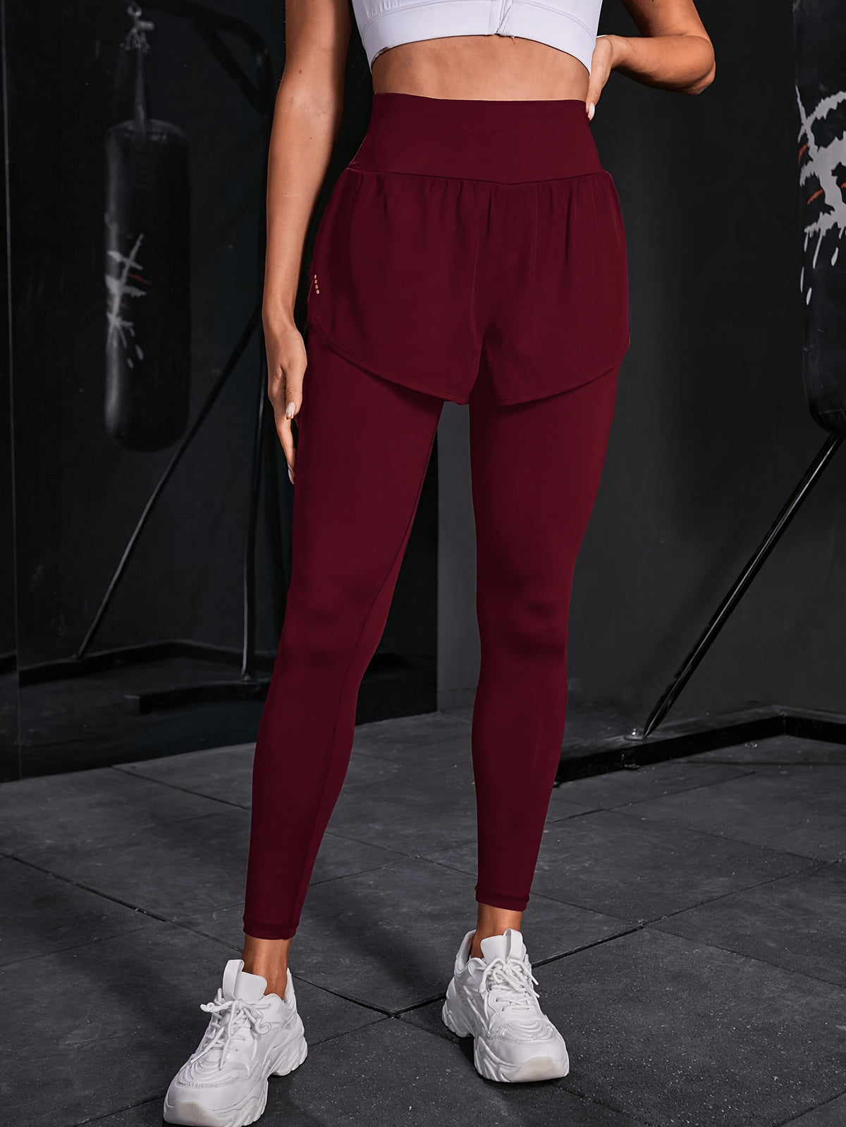 2-in-1 Glitter Polka Dot Sport Pants - Burgundy