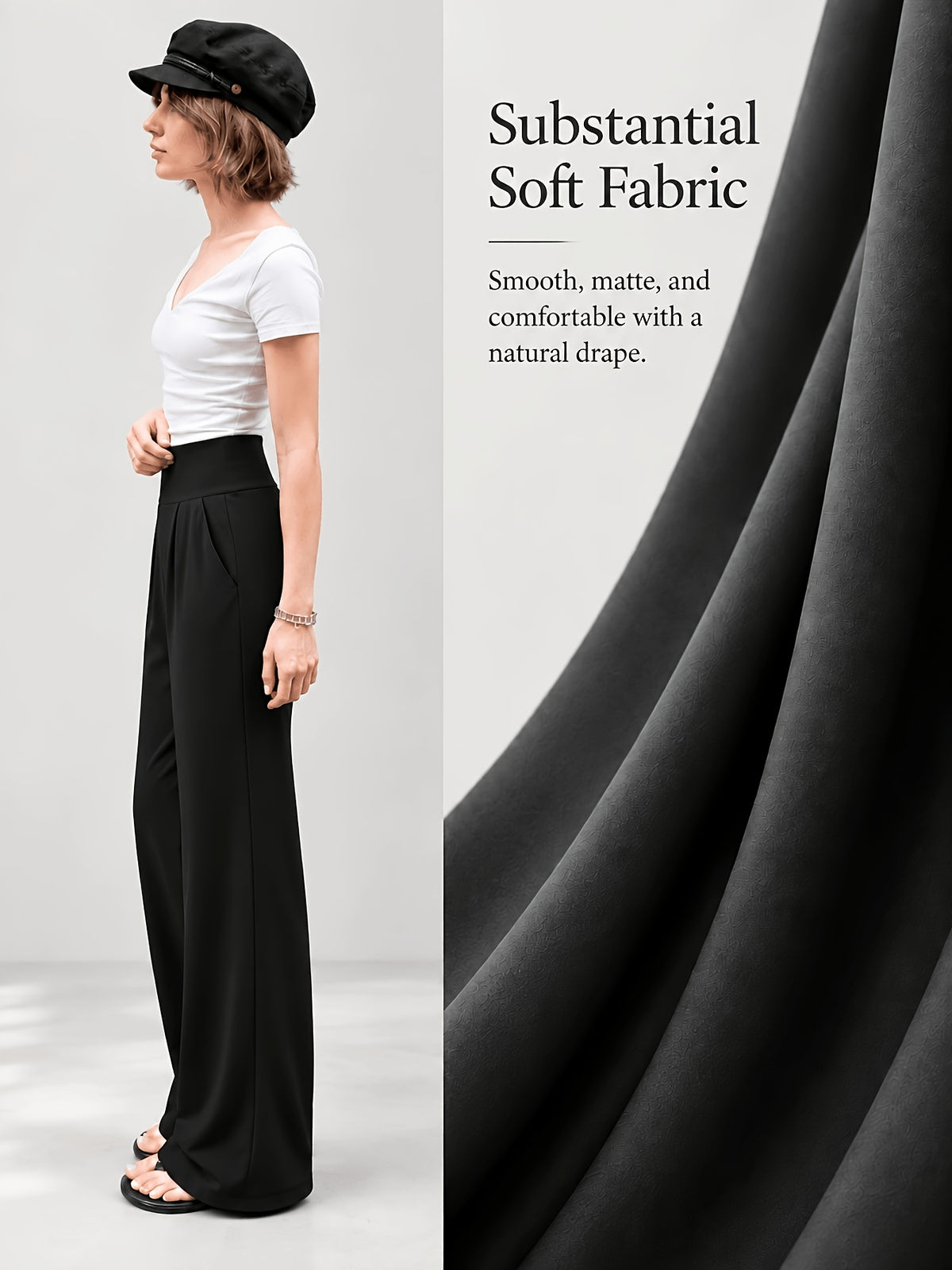 Front Pleat Straight Leg Yoga Pants - Black