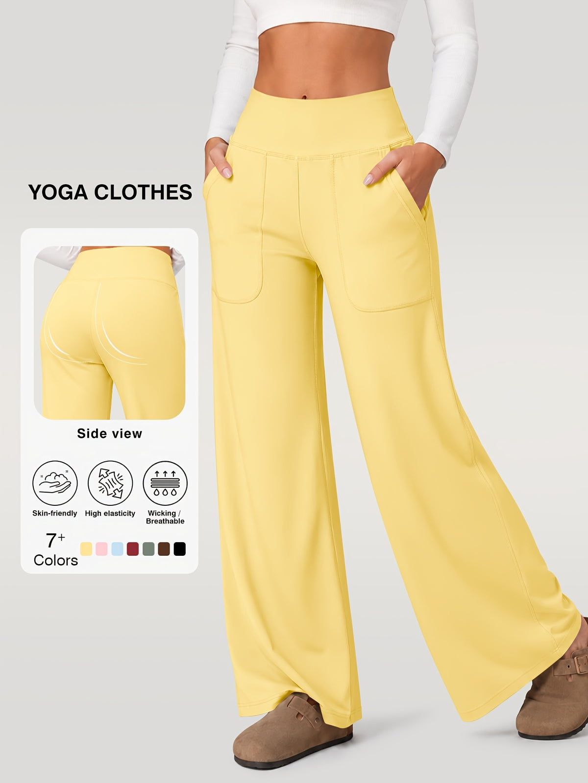 Draped Wide Leg Pocket Pants - Yellow
