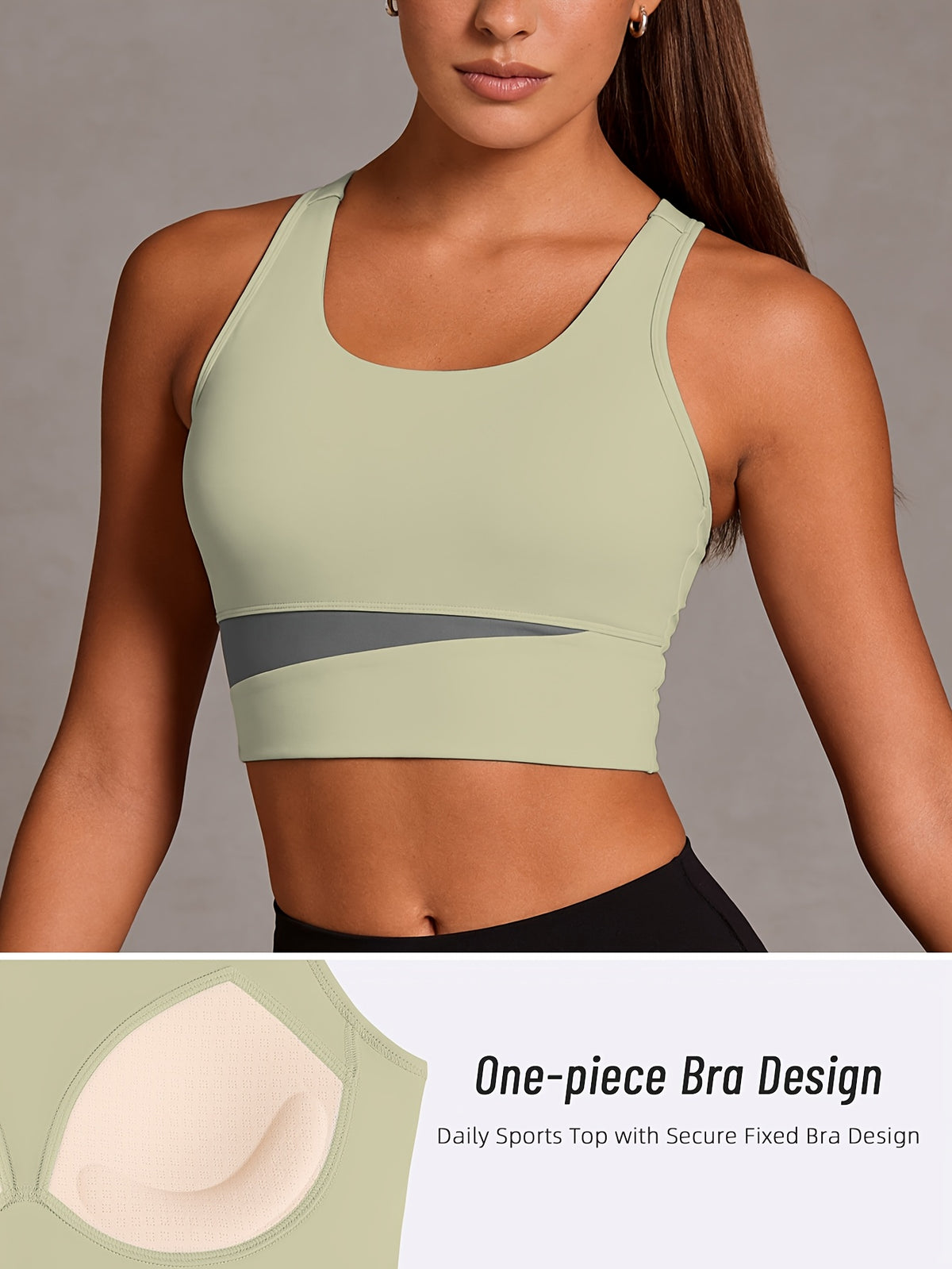 Color Block Strappy Sports Bra - Light Green