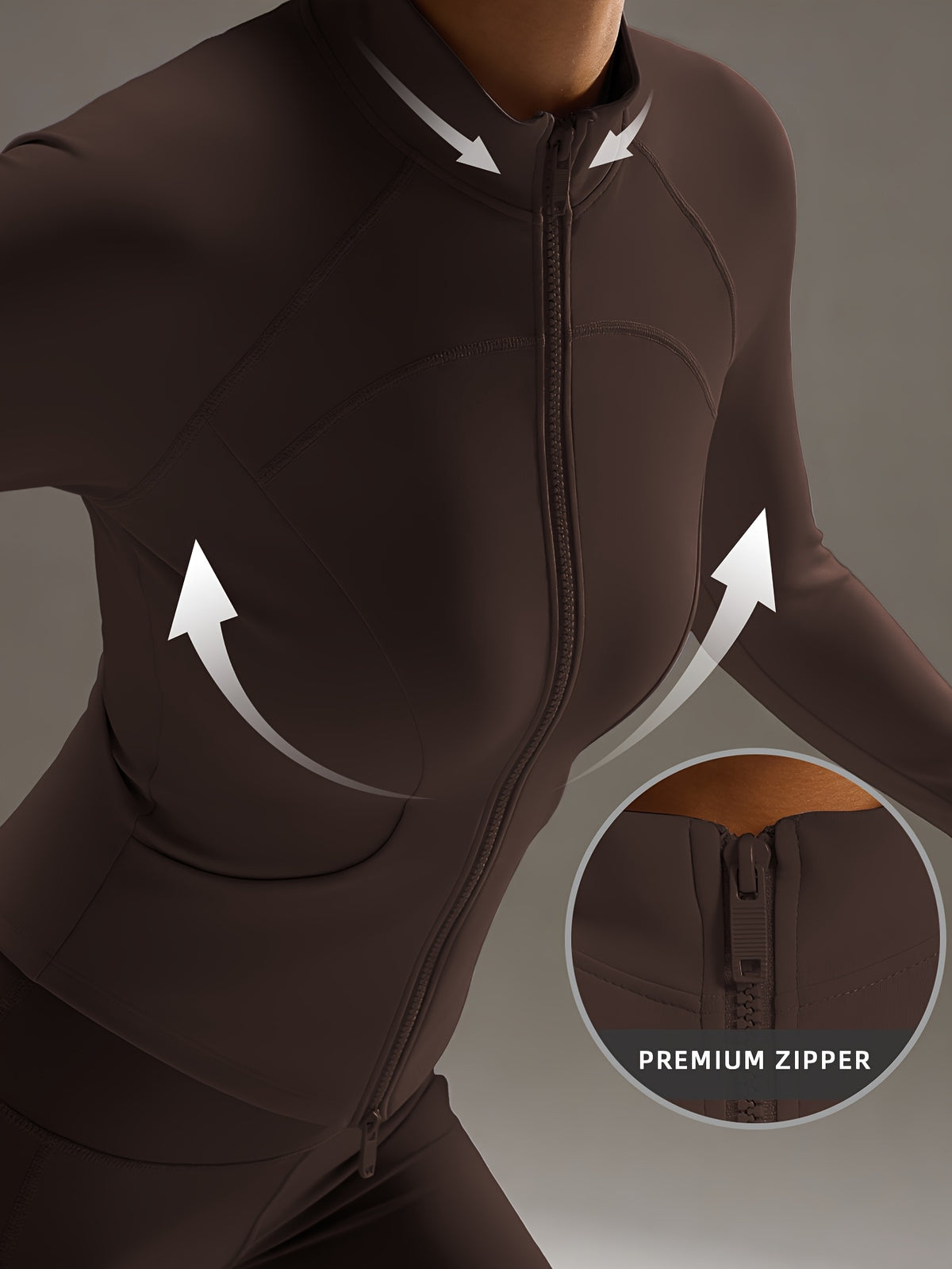 Pocket Solid Running Sports Jacket - Coffee