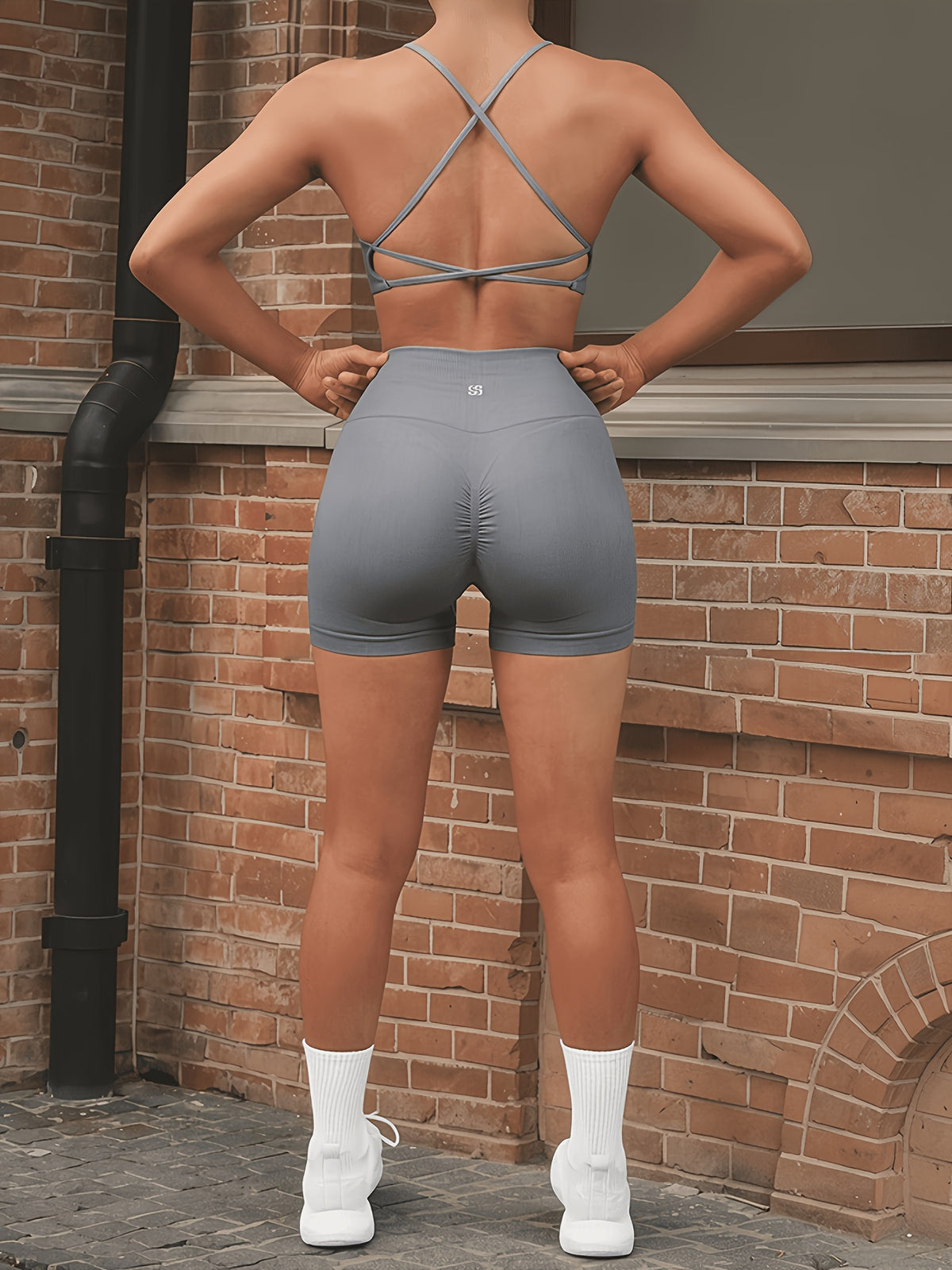 Seamless Thin Strap Bra & Shorts Set - Lead