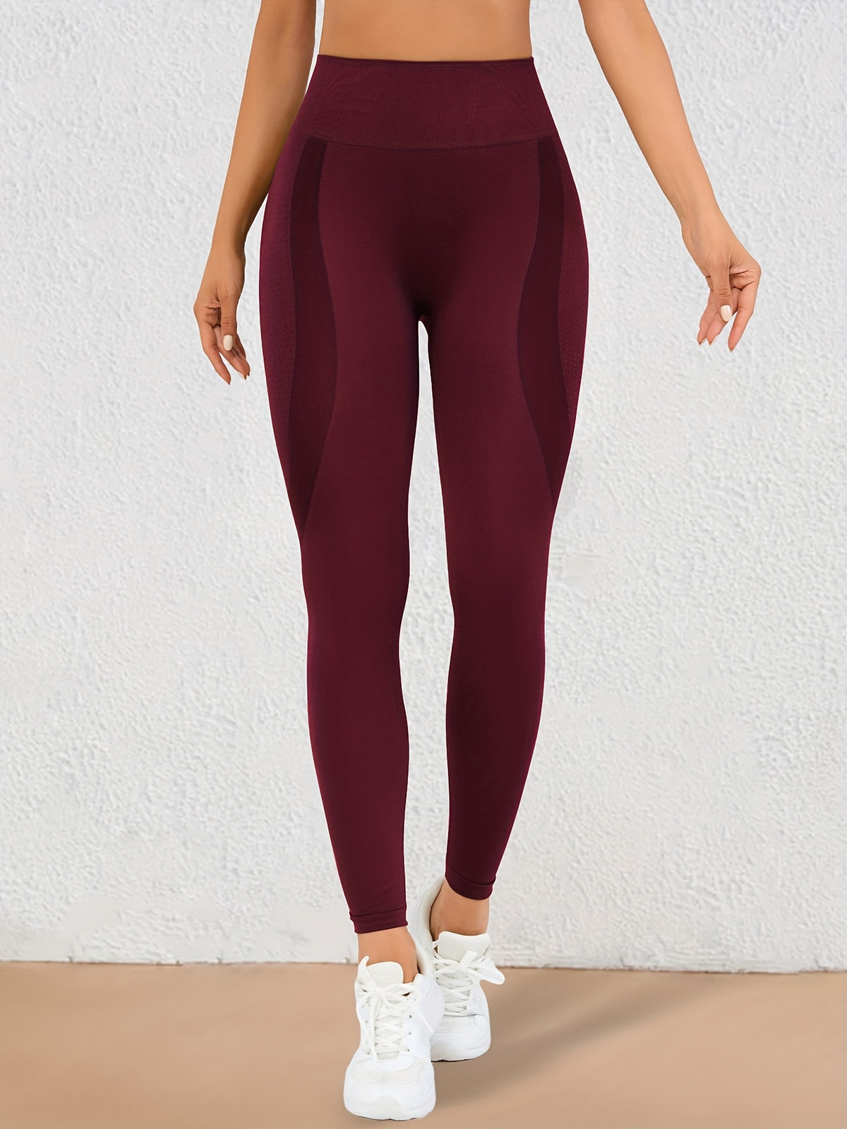 Wide Waistband Lifting Leggings - Burgundy