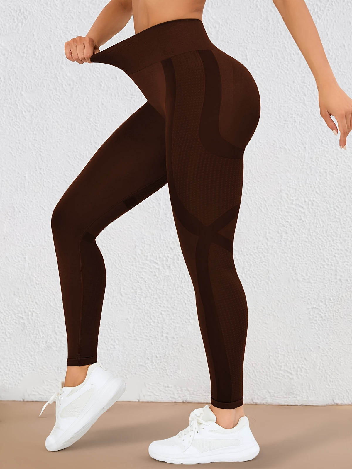 Wide Waistband Lifting Leggings - Coffee