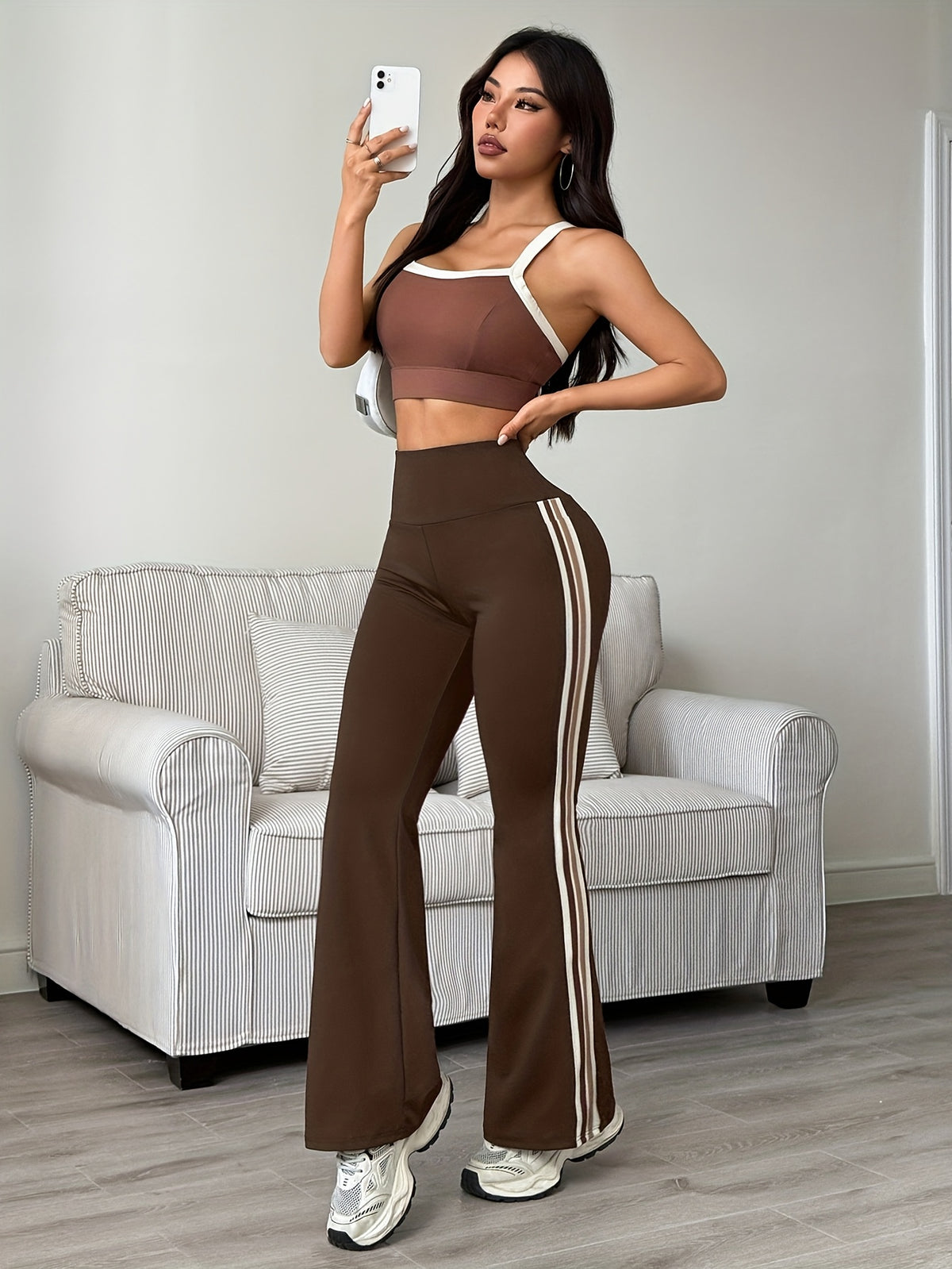 Striped Flare Pants - Dark Brown