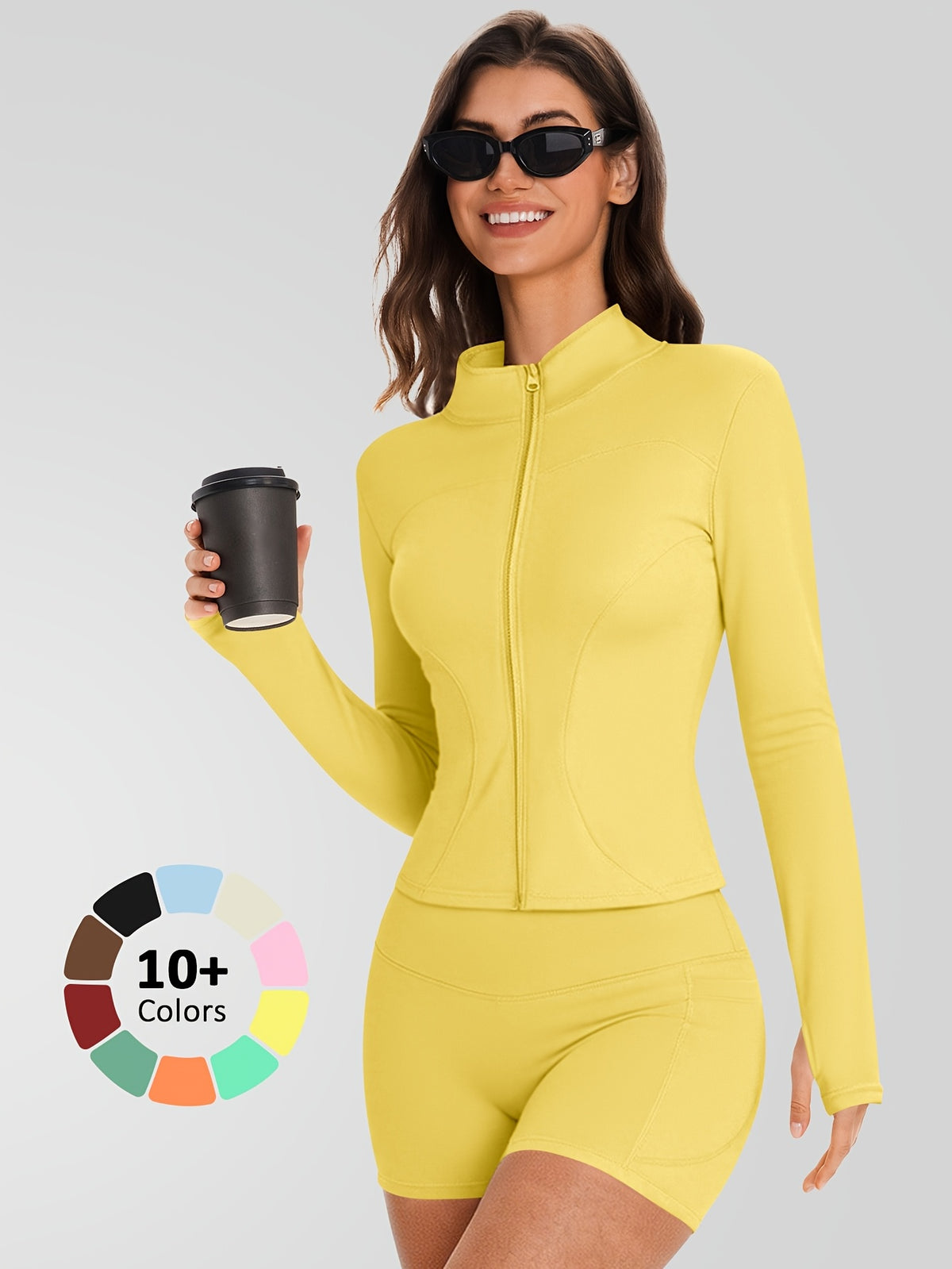 Zip Jacket & Pocket Shorts Set - Yellow
