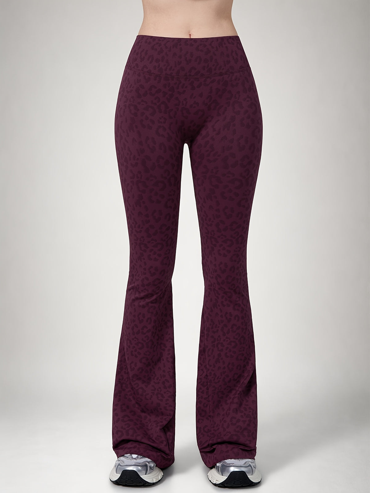 Leopard Print Flare Leggings - Plum