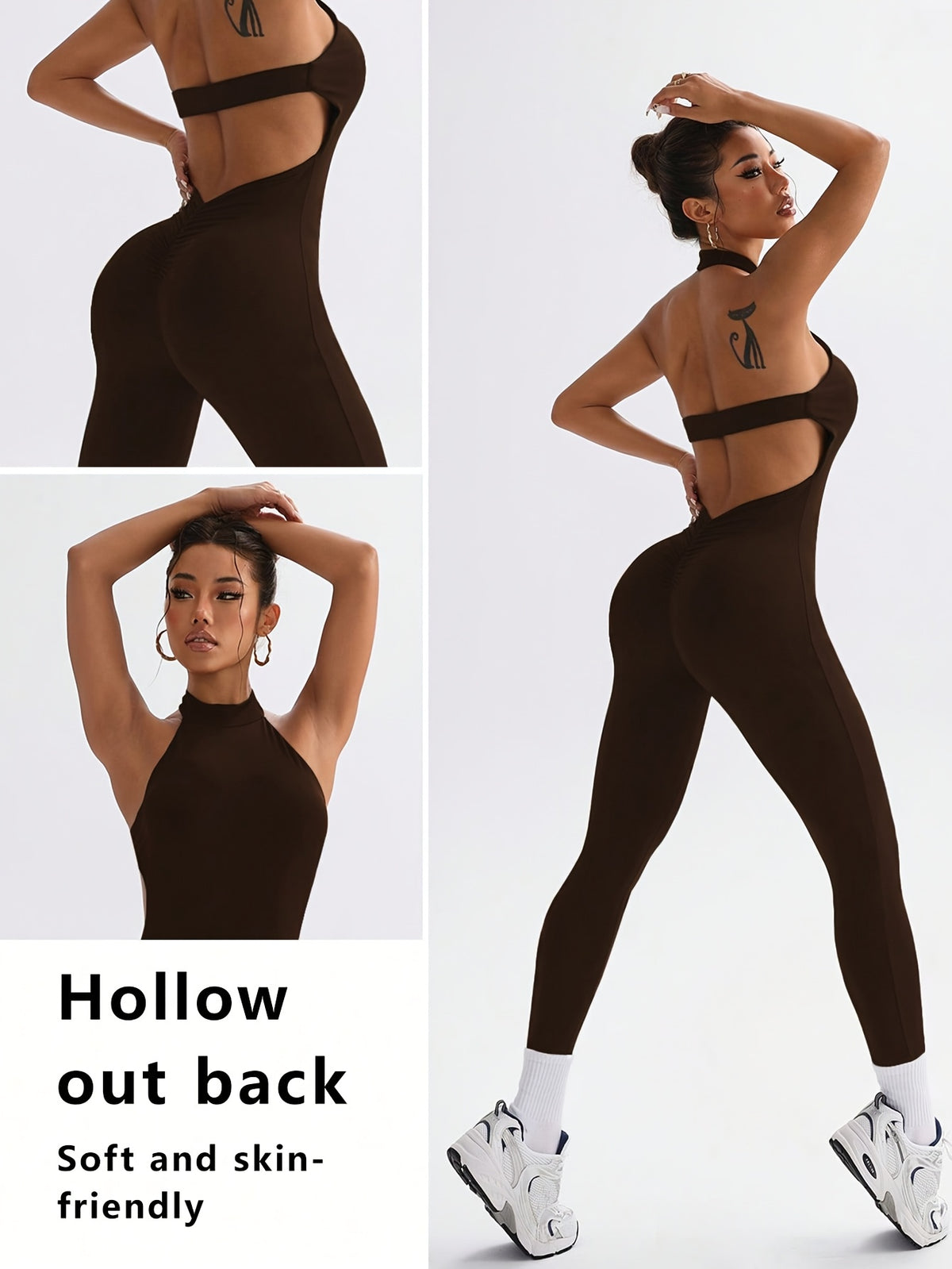 Halter Open Back Padded Bodysuit - Dark Brown