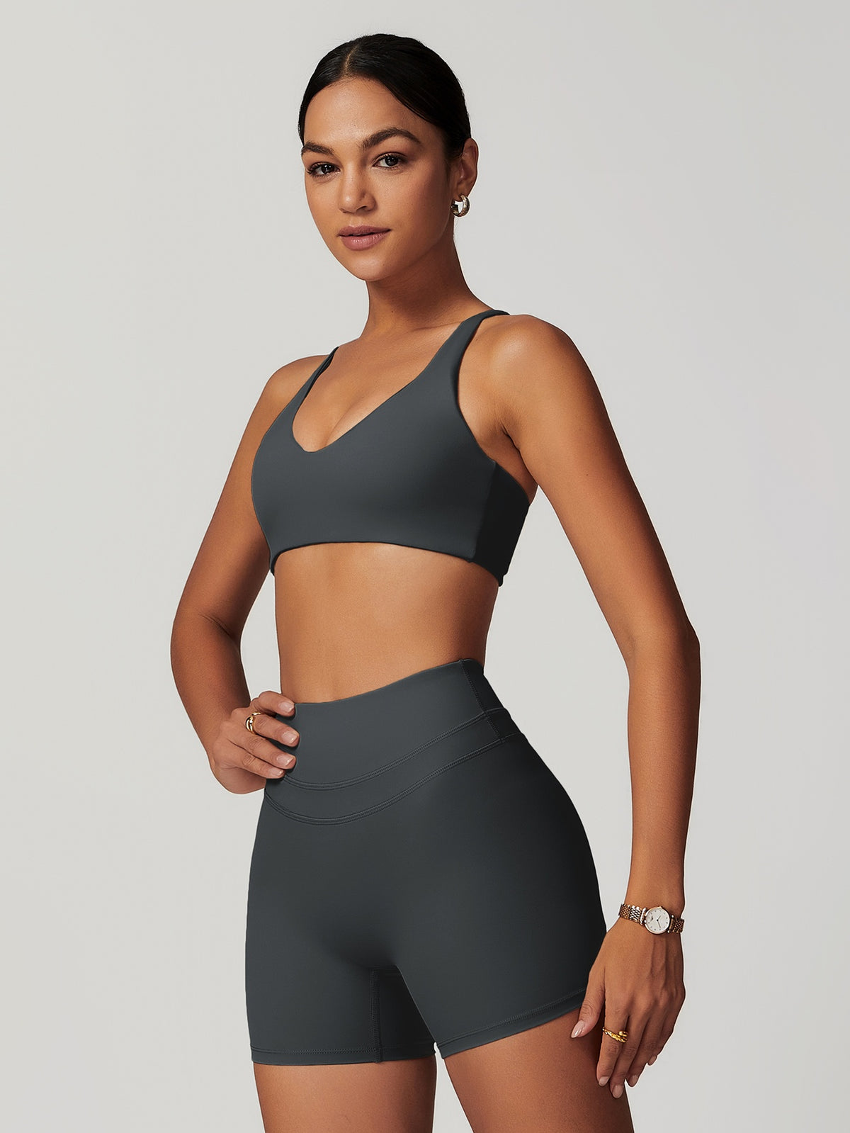 Sculpt Cross Back Two-Piece Set - Grey