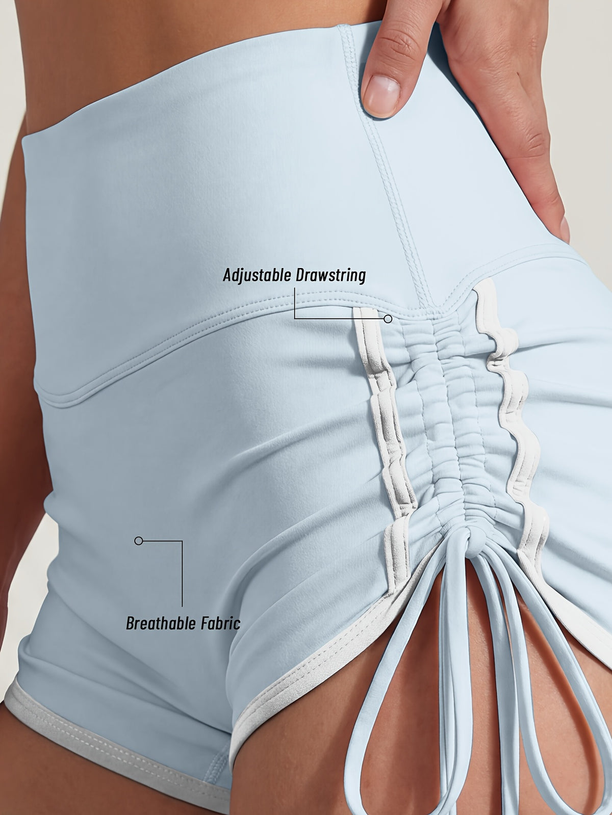 Contrast Tie Side High Waist Shorts - Sky Blue