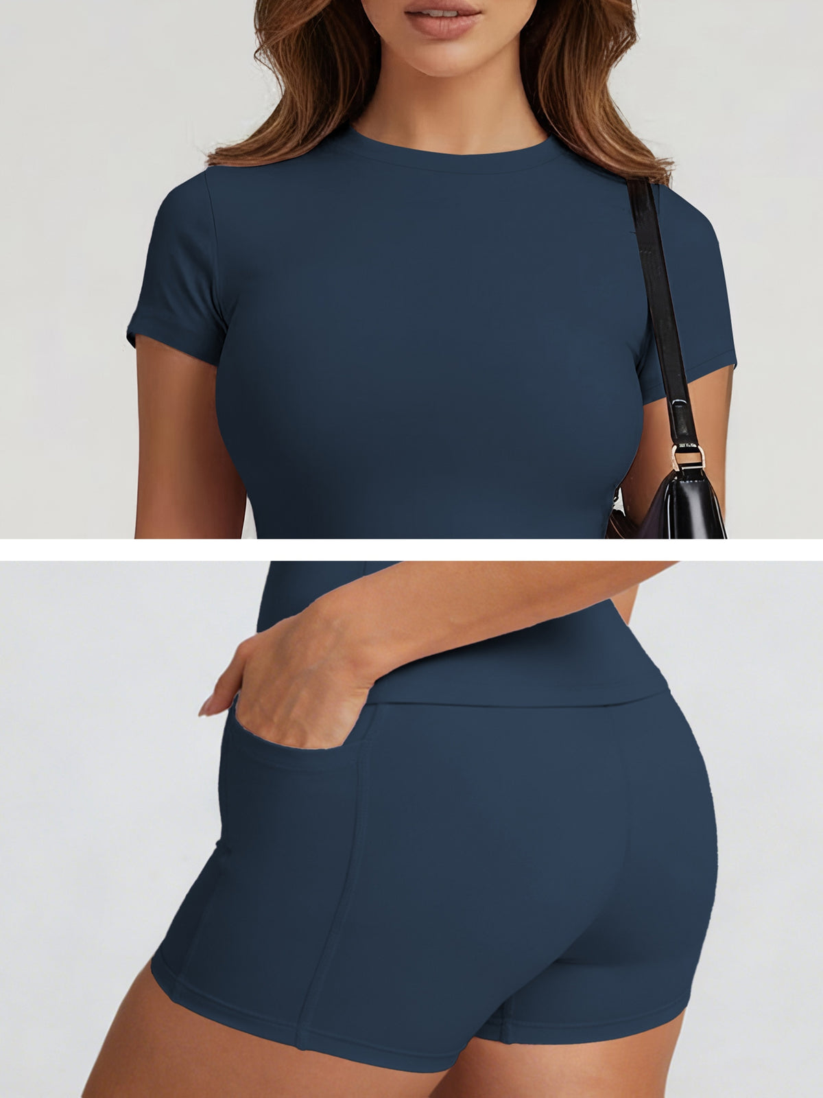 Tummy Control Top & Pocket Shorts Set - Badge Blue