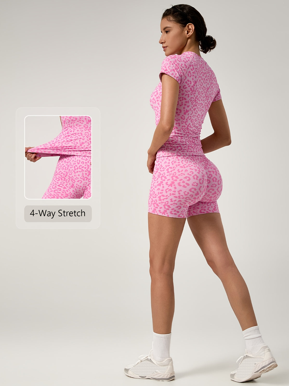 Leopard Tee & Biker Shorts Set - Pink