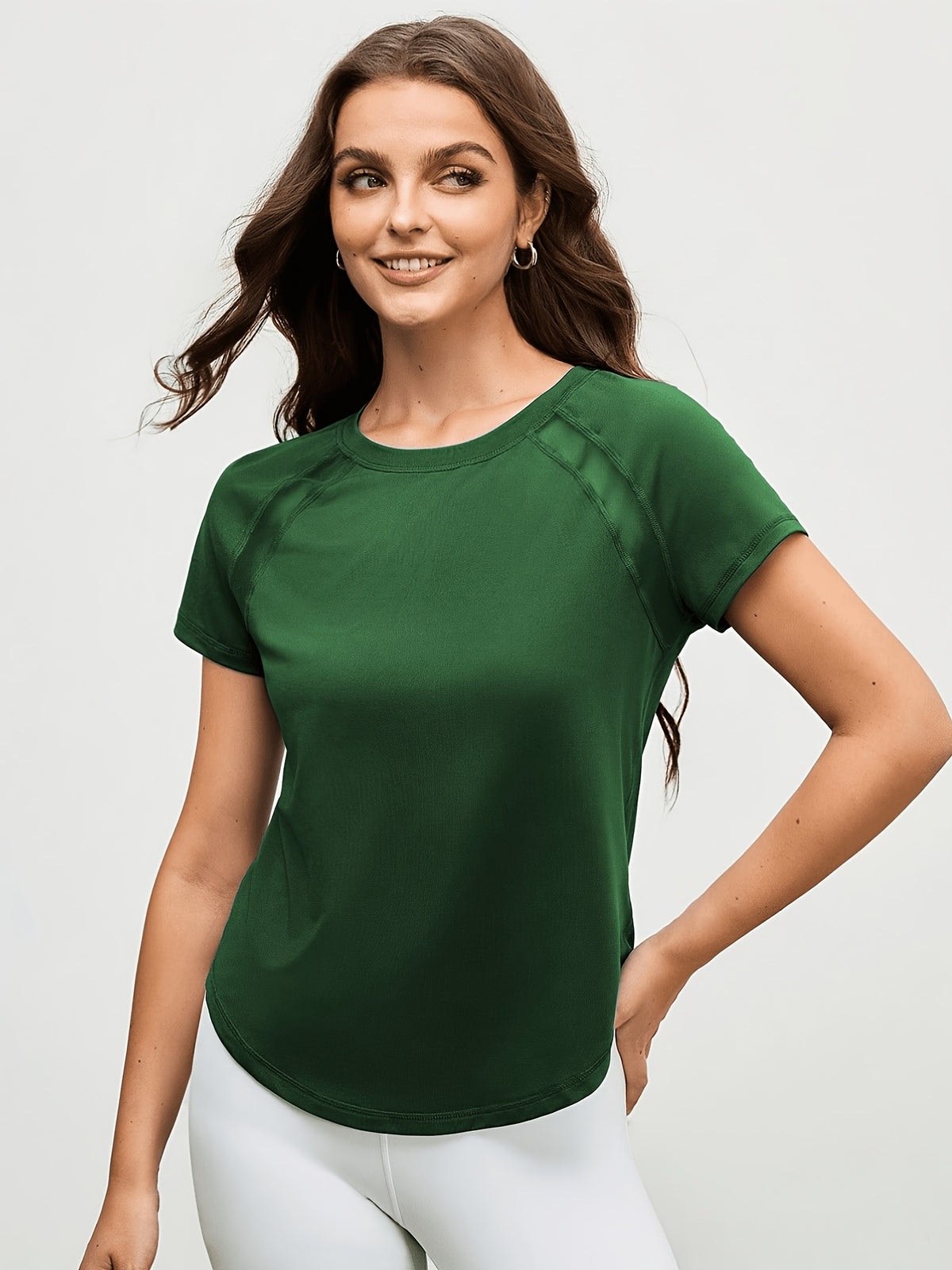 Mesh Spliced Quick-Dry Sports Tee - Dark Green