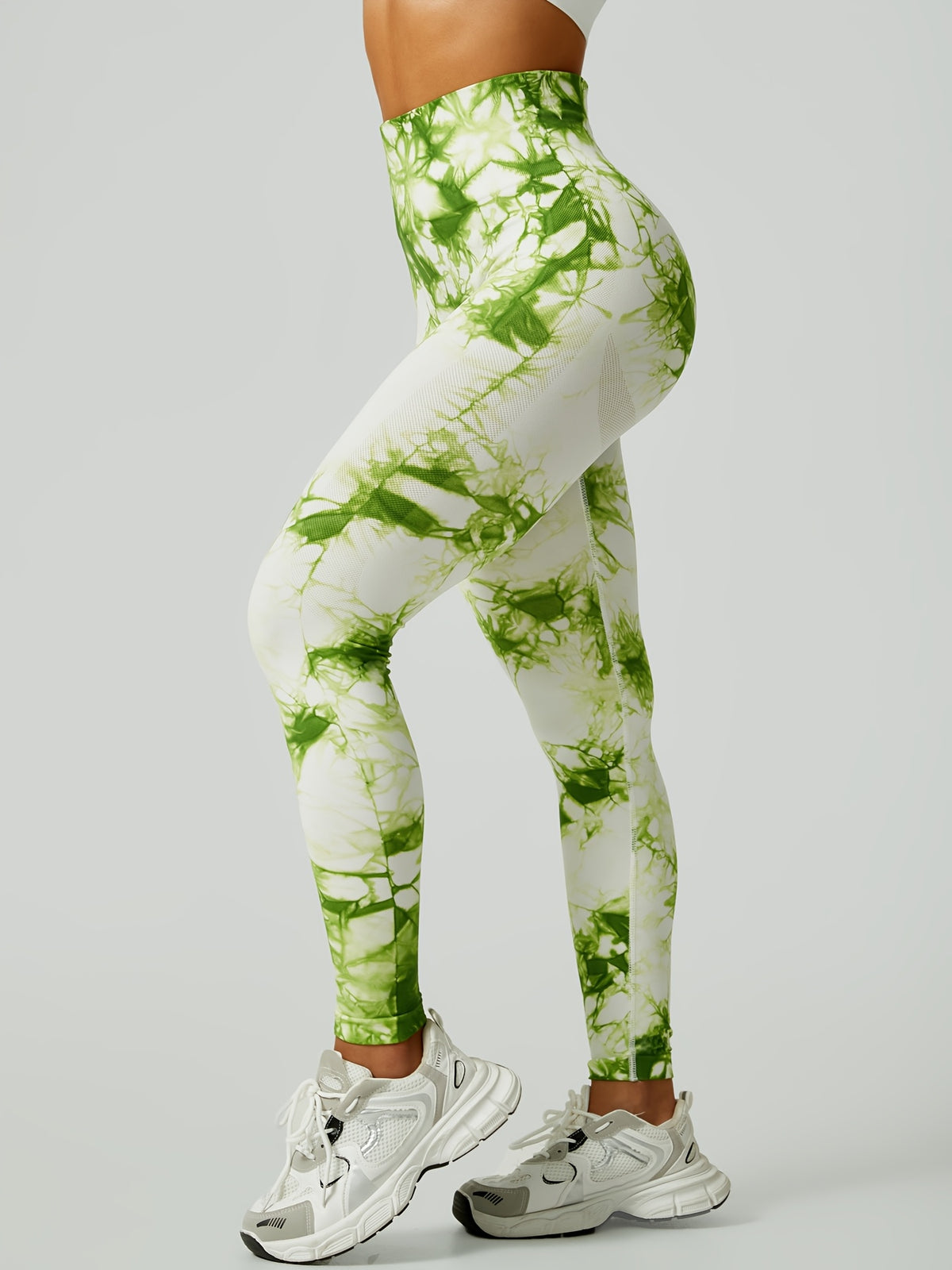 Tie Dye Seamless Leggings - Green & White Tie Dye