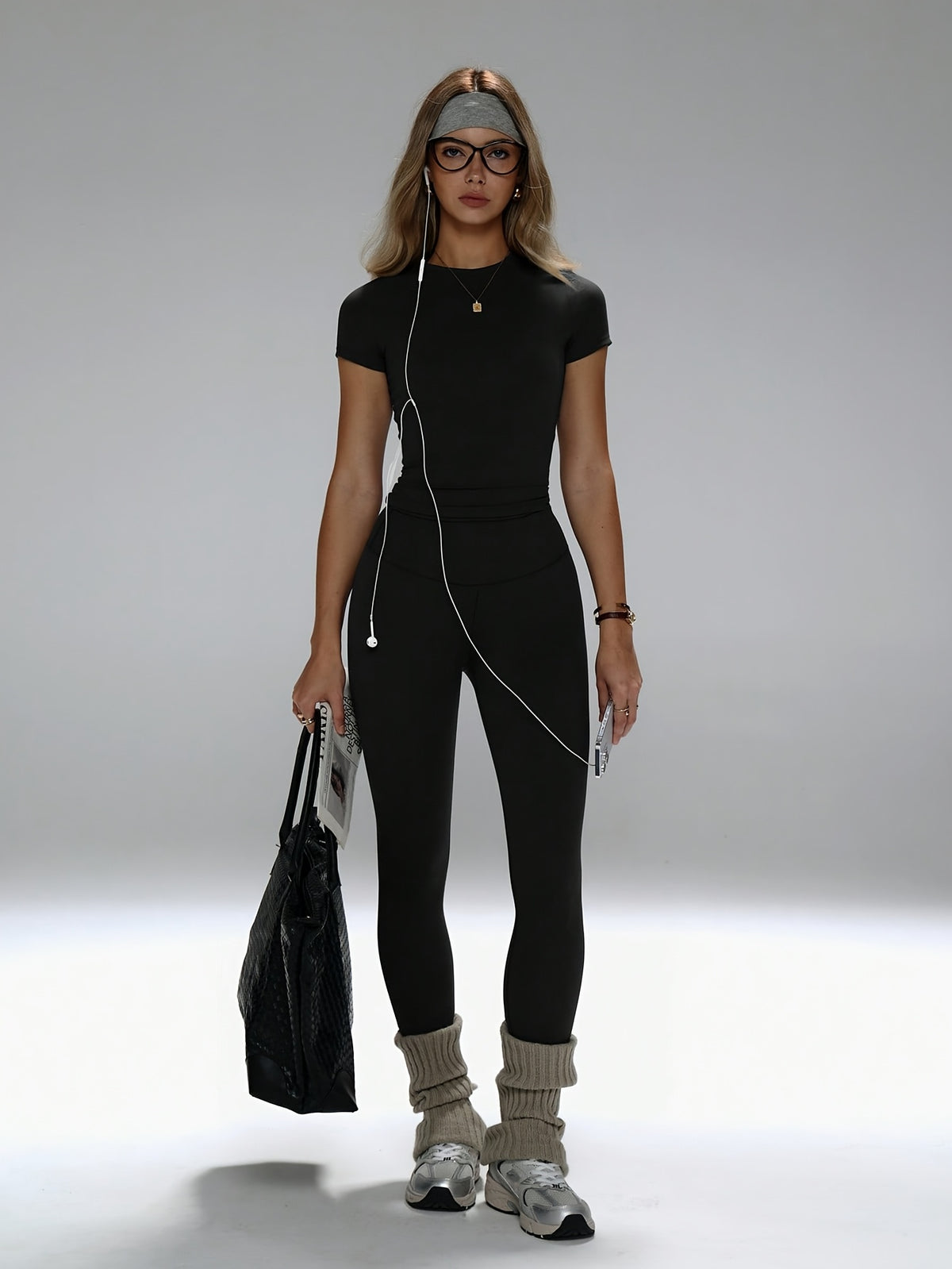Short Sleeve Tee & Leggings Set - Black