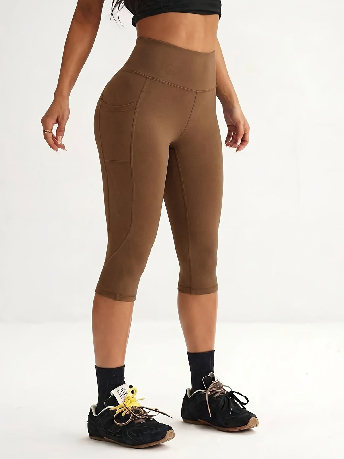Side Pocket Capri Leggings - Coffee