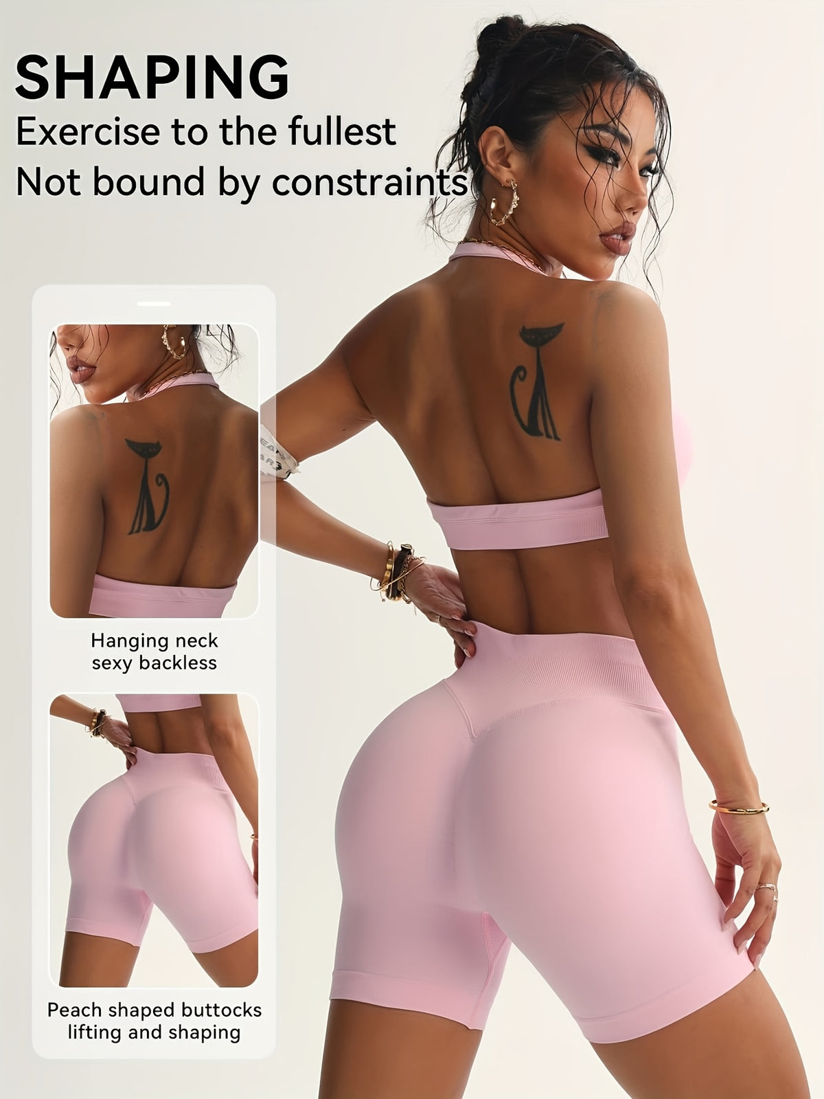 Halter Bra & Scrunch Shorts Set - Light Pink