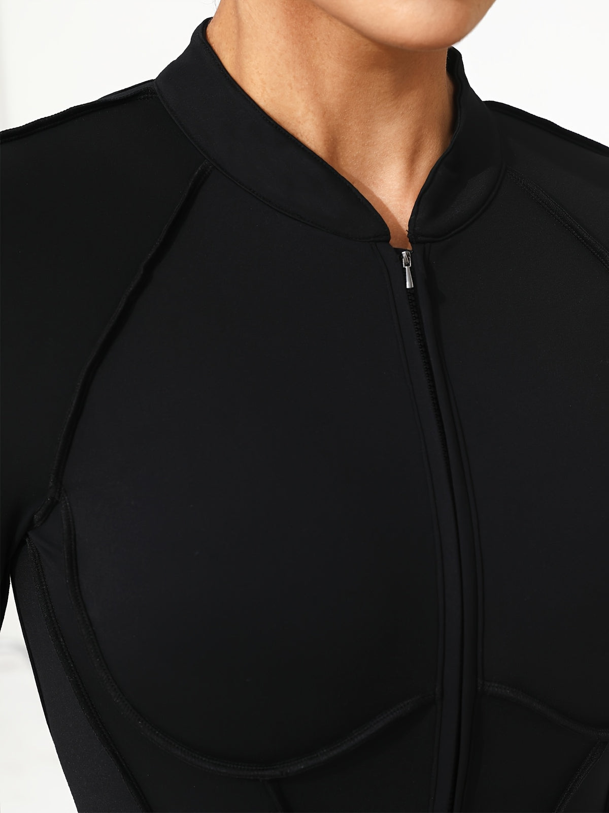 Half Zip Open Back Long Sleeve Jumpsuit - Black