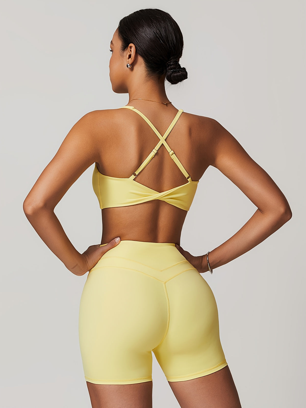 Sculpt Cross Back Two-Piece Set - Light Yellow