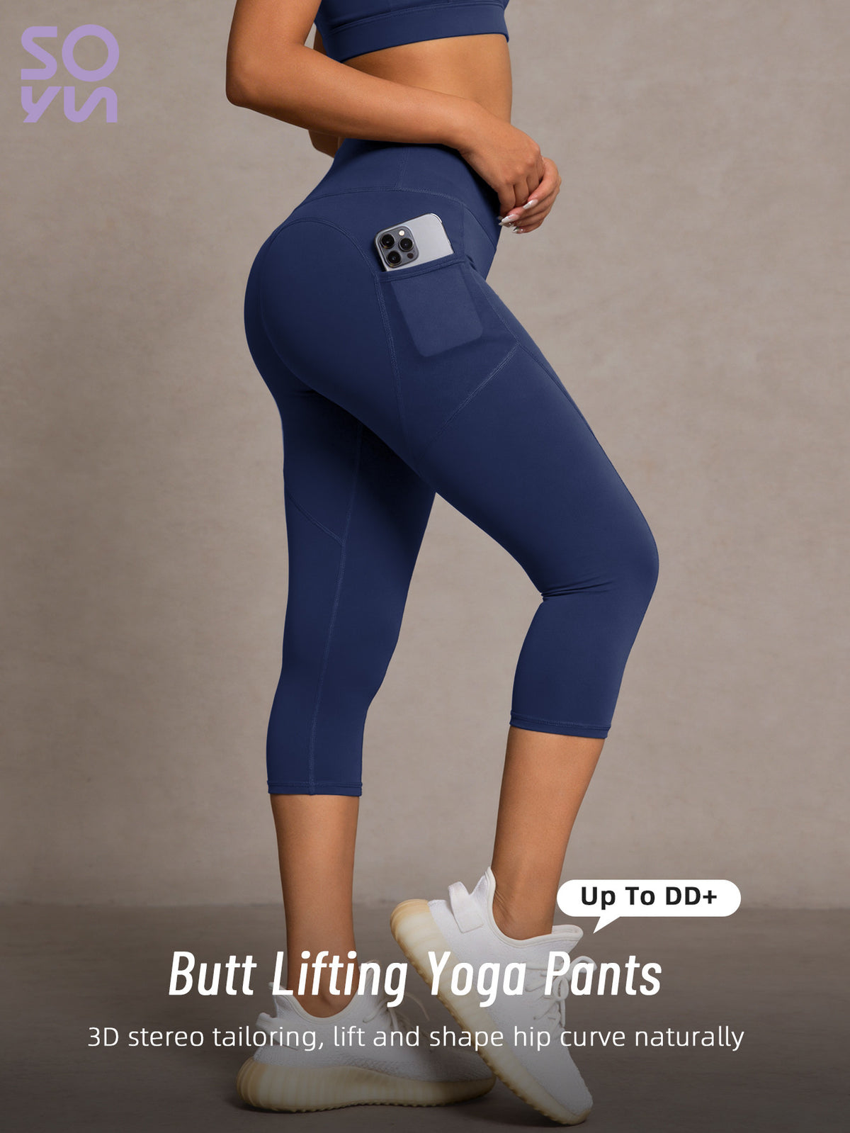 Side Pocket High Waist Lifting Leggings - Navy