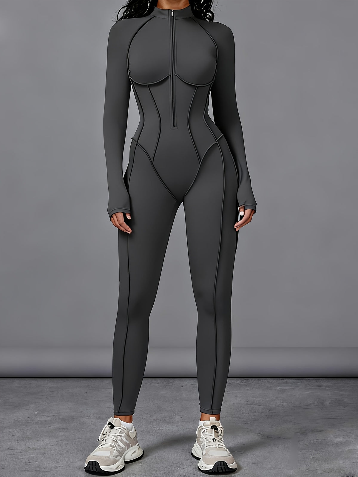 Half Zip Long Sleeve Jumpsuit - Graphite